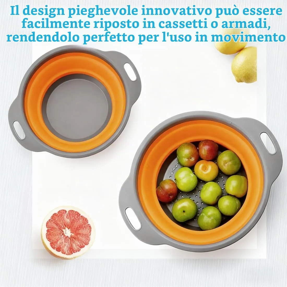 Scolapasta Pieghevole Scolapasta Silicone, 1 pezzi, centrifuga insalata, per scolare pasta verdure e frutta scolapasta, Cucina Scolapasta - immagine 5