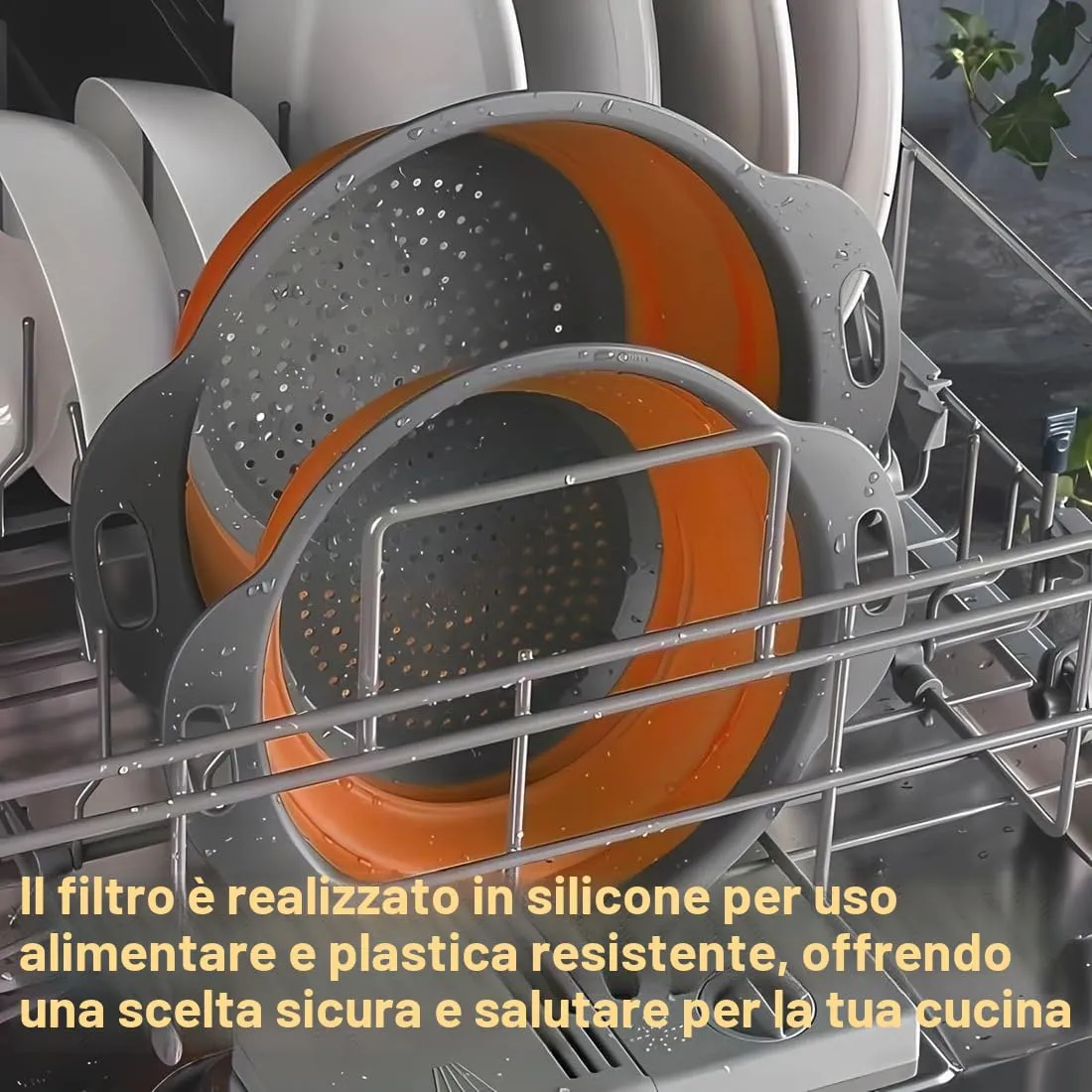 Scolapasta Pieghevole Scolapasta Silicone, 1 pezzi, centrifuga insalata, per scolare pasta verdure e frutta scolapasta, Cucina Scolapasta - immagine 6