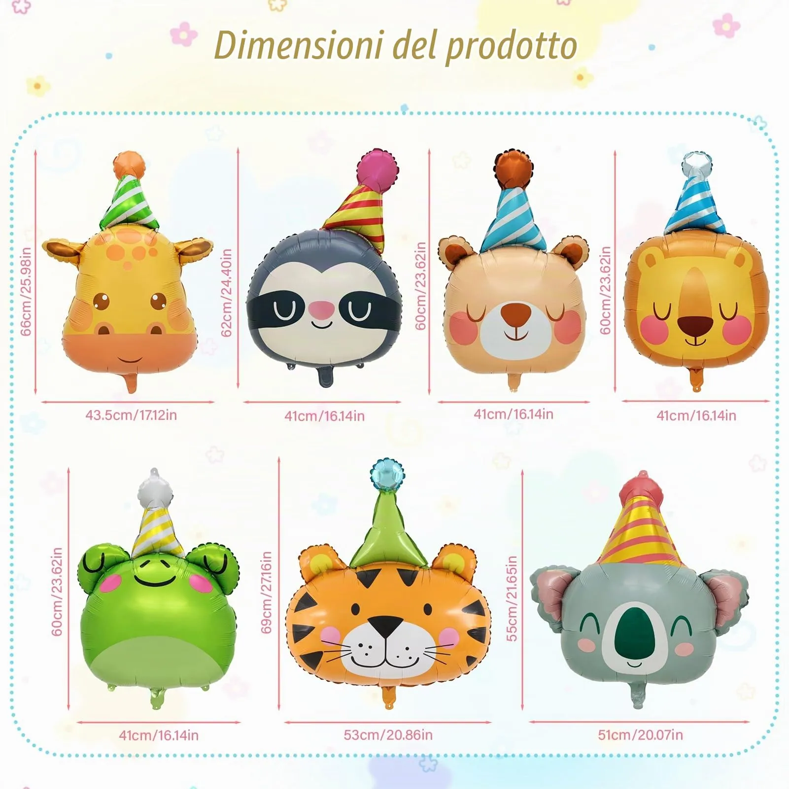 7PCS Palloncino Animale Testa,Palloncini Elio Animali giungla Della Foresta - immagine 2