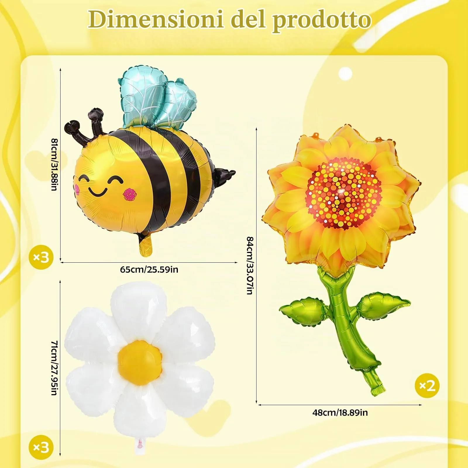 8 Pezzi Palloncini Ape Margherita Girasole, Palloncini Compleanno Ape, Palloncini Floreali, Ape Palloncino di Alluminio, per la Decorazione Della Festa di Compleanno, Decorazione a Tema Ape - immagine 2