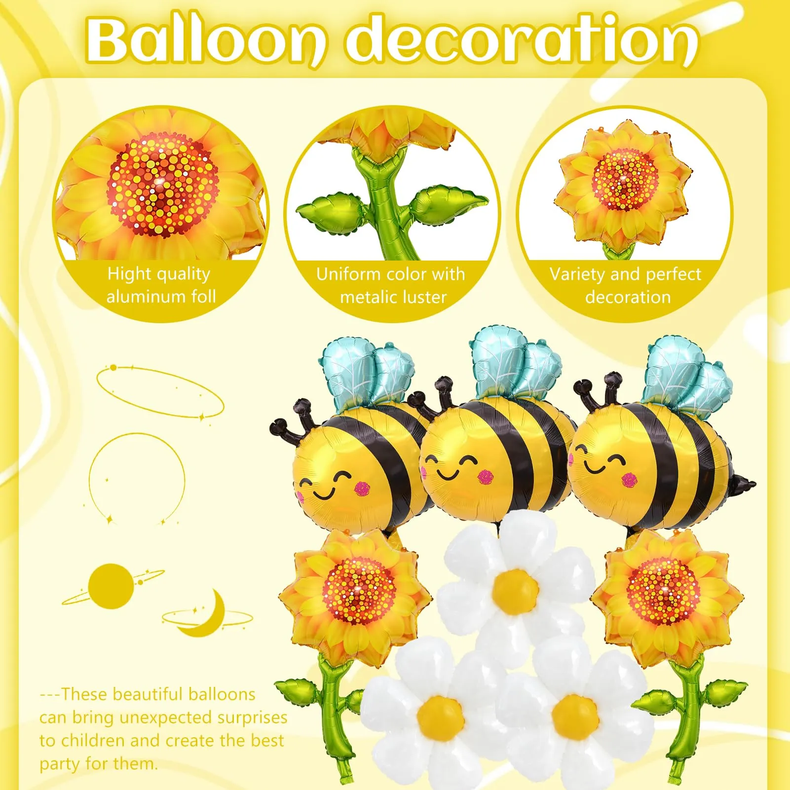 8 Pezzi Palloncini Ape Margherita Girasole, Palloncini Compleanno Ape, Palloncini Floreali, Ape Palloncino di Alluminio, per la Decorazione Della Festa di Compleanno, Decorazione a Tema Ape - immagine 3