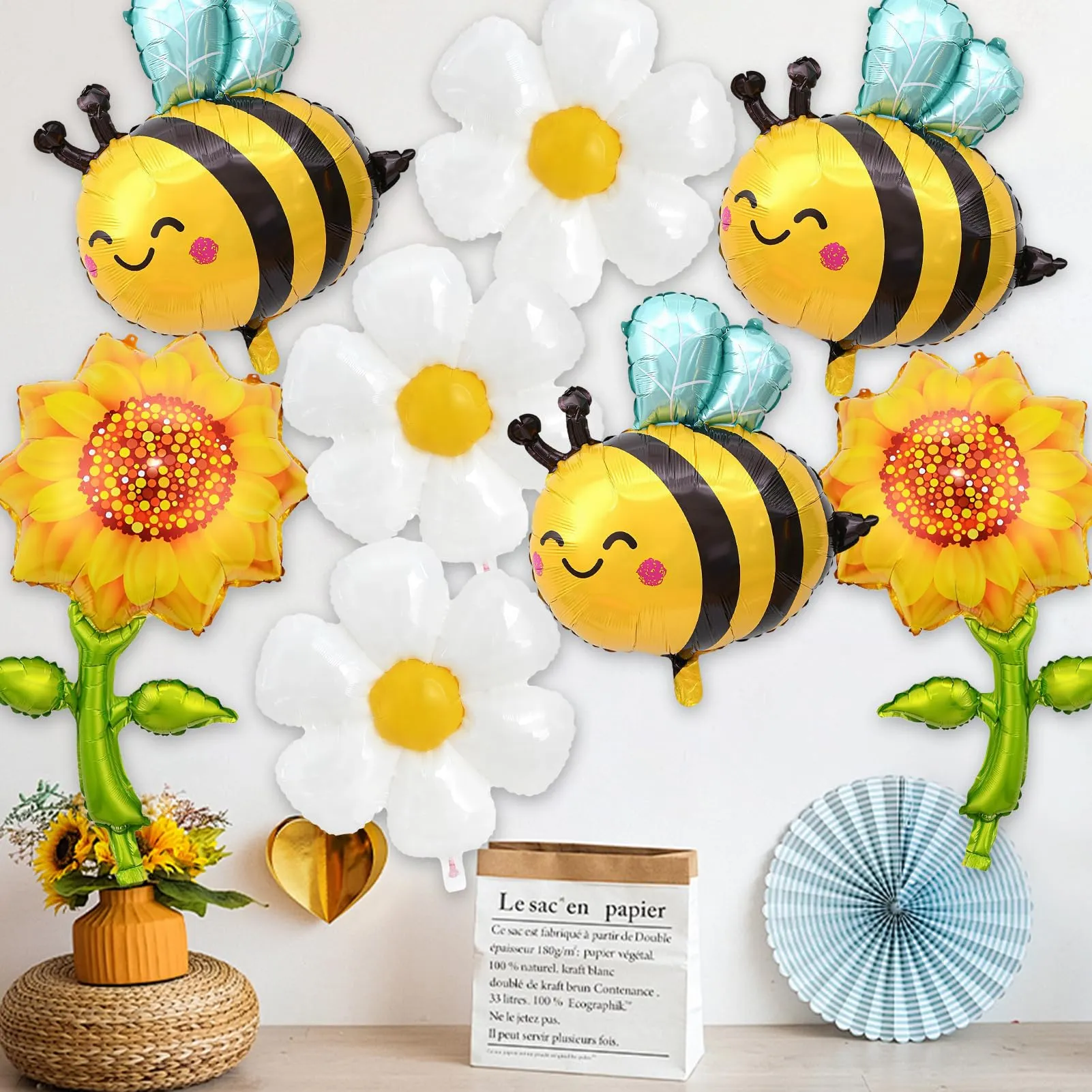 8 Pezzi Palloncini Ape Margherita Girasole, Palloncini Compleanno Ape, Palloncini Floreali, Ape Palloncino di Alluminio, per la Decorazione Della Festa di Compleanno, Decorazione a Tema Ape - immagine 4