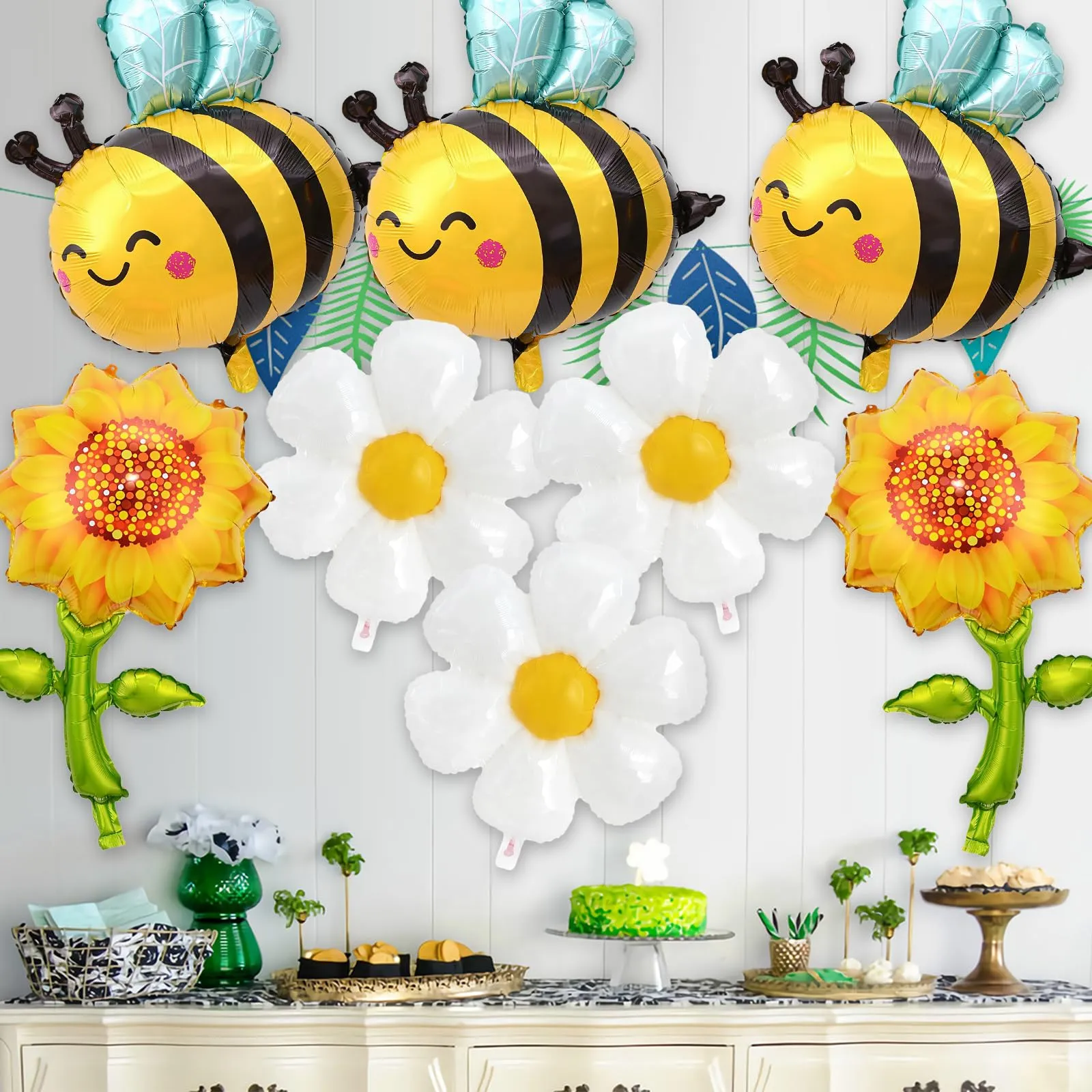 8 Pezzi Palloncini Ape Margherita Girasole, Palloncini Compleanno Ape, Palloncini Floreali, Ape Palloncino di Alluminio, per la Decorazione Della Festa di Compleanno, Decorazione a Tema Ape - immagine 7