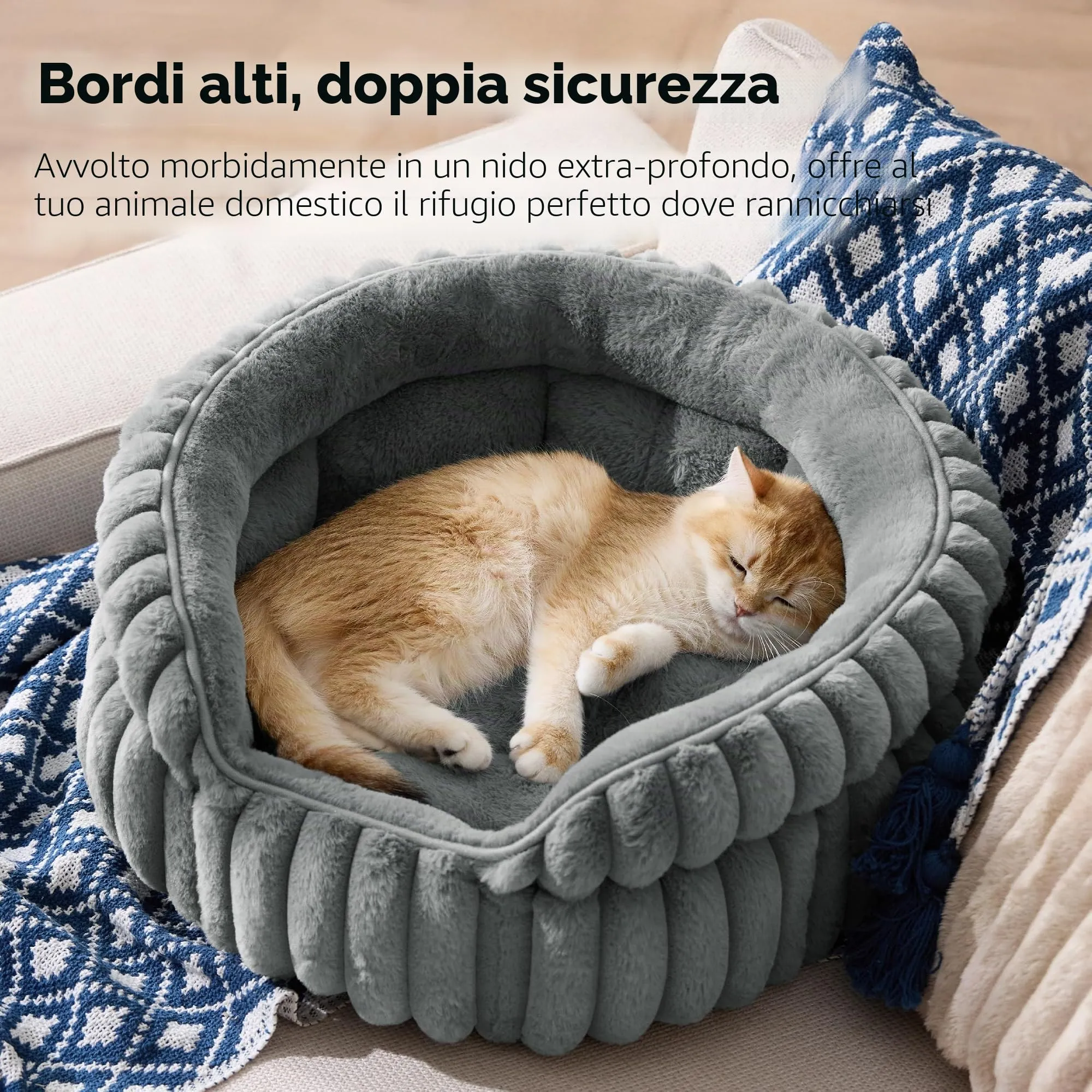 Bedsure Cuccia Gatto Cucciolo Lavabile Velluto a Coste Pile, 51x51cm - immagine 2