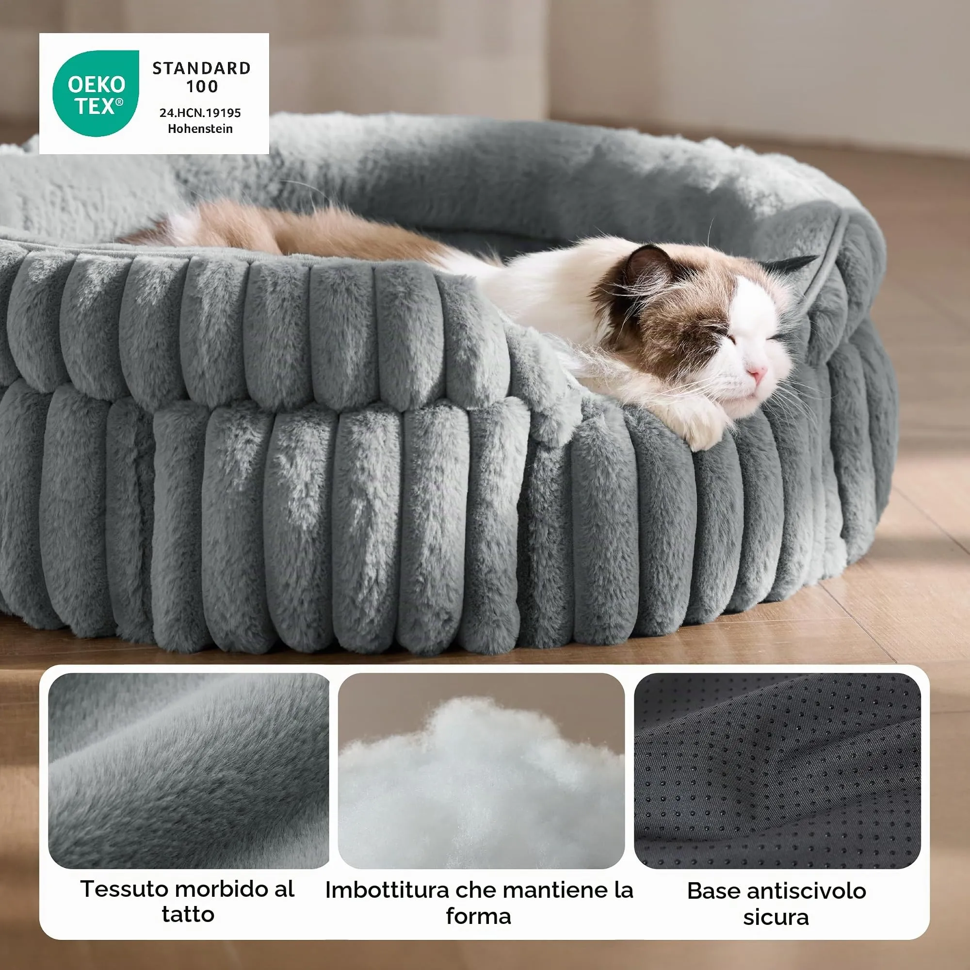 Bedsure Cuccia Gatto Cucciolo Lavabile Velluto a Coste Pile, 51x51cm - immagine 8