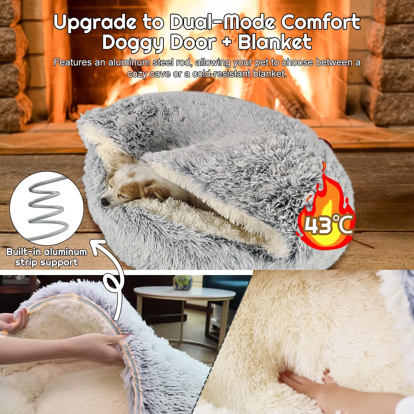 SUOXU Letto per Cani Piccolo da 65 cm - Supporto per Bordo in Alluminio Aggiornato e Fondo Antiscivolo Rimovibile, Peluche Termico Autoriscaldante per Cani di Peso Sotto i 10 kg/22 libbre - immagine 2