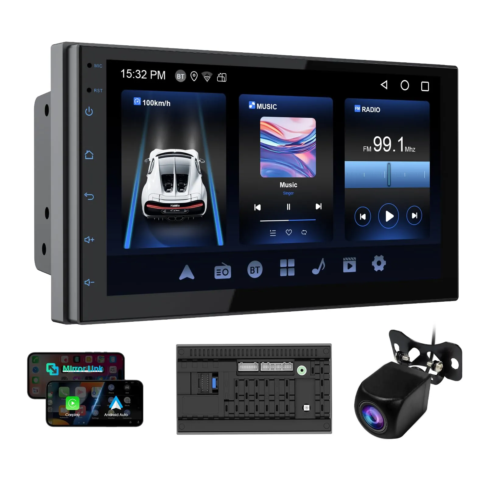 Haudio Autoradio da 7 pollici 2 Din, compatibile con Apple Carplay e Android Auto, autoradio con telecamera di retromarcia HD, APP, Bluetooth, WiFI, FM/AM/per tutte le auto, 2+64 GB(Aggiornamento CPU) - immagine 1