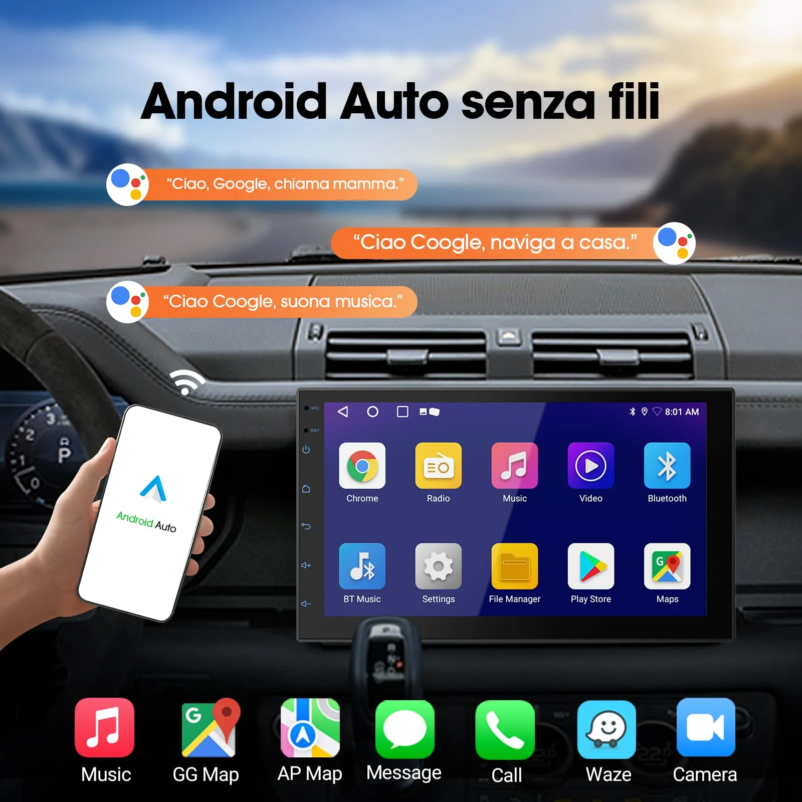 Haudio Autoradio da 7 pollici 2 Din, compatibile con Apple Carplay e Android Auto, autoradio con telecamera di retromarcia HD, APP, Bluetooth, WiFI, FM/AM/per tutte le auto, 2+64 GB(Aggiornamento CPU) - immagine 3