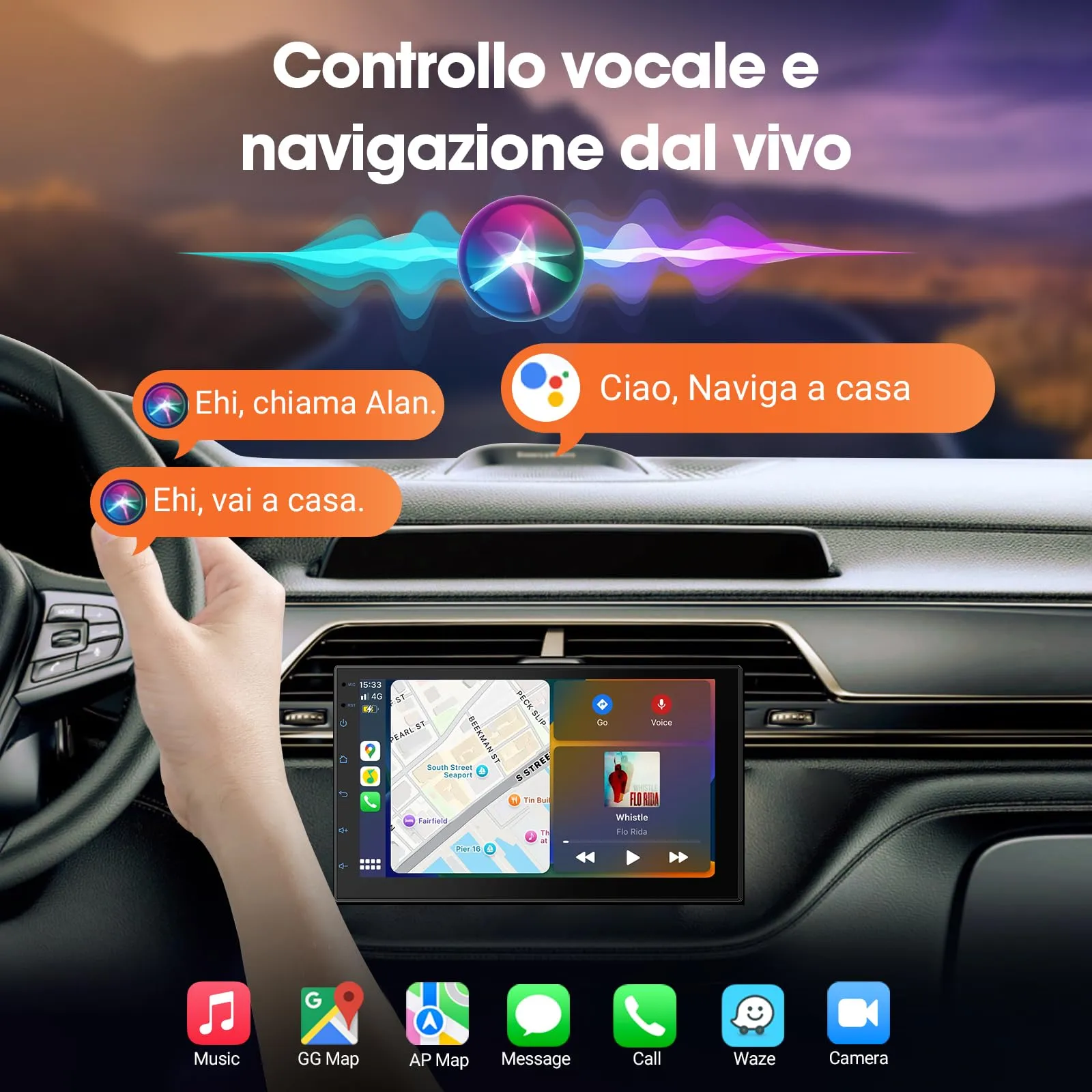 Haudio Autoradio da 7 pollici 2 Din, compatibile con Apple Carplay e Android Auto, autoradio con telecamera di retromarcia HD, APP, Bluetooth, WiFI, FM/AM/per tutte le auto, 2+64 GB(Aggiornamento CPU) - immagine 4
