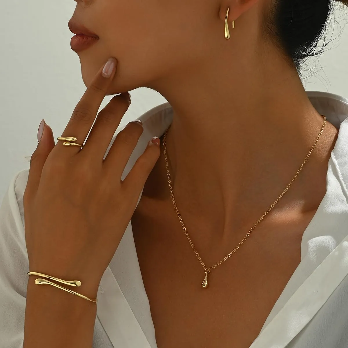 ALMLWIAJ Set di gioielli in oro 4 pezzi per donna, elegante collana a goccia bracciale anello e orecchini per ragazze, set di gioielli Eternal Droplet per tua moglie, fidanzata compleanno anniversario - immagine 3