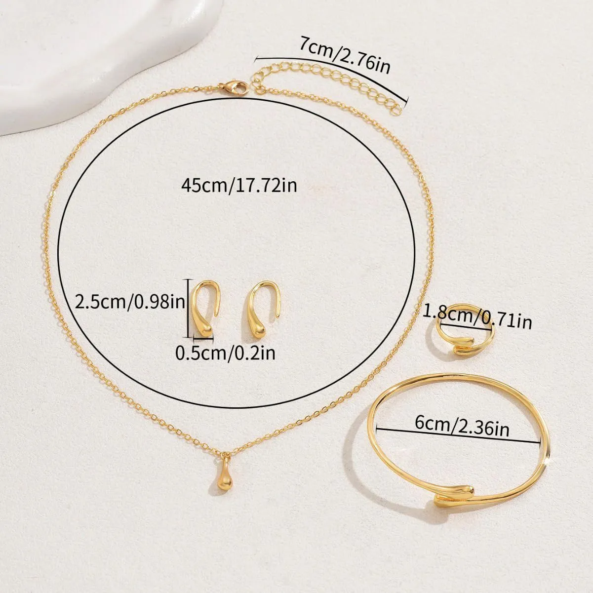 ALMLWIAJ Set di gioielli in oro 4 pezzi per donna, elegante collana a goccia bracciale anello e orecchini per ragazze, set di gioielli Eternal Droplet per tua moglie, fidanzata compleanno anniversario - immagine 8