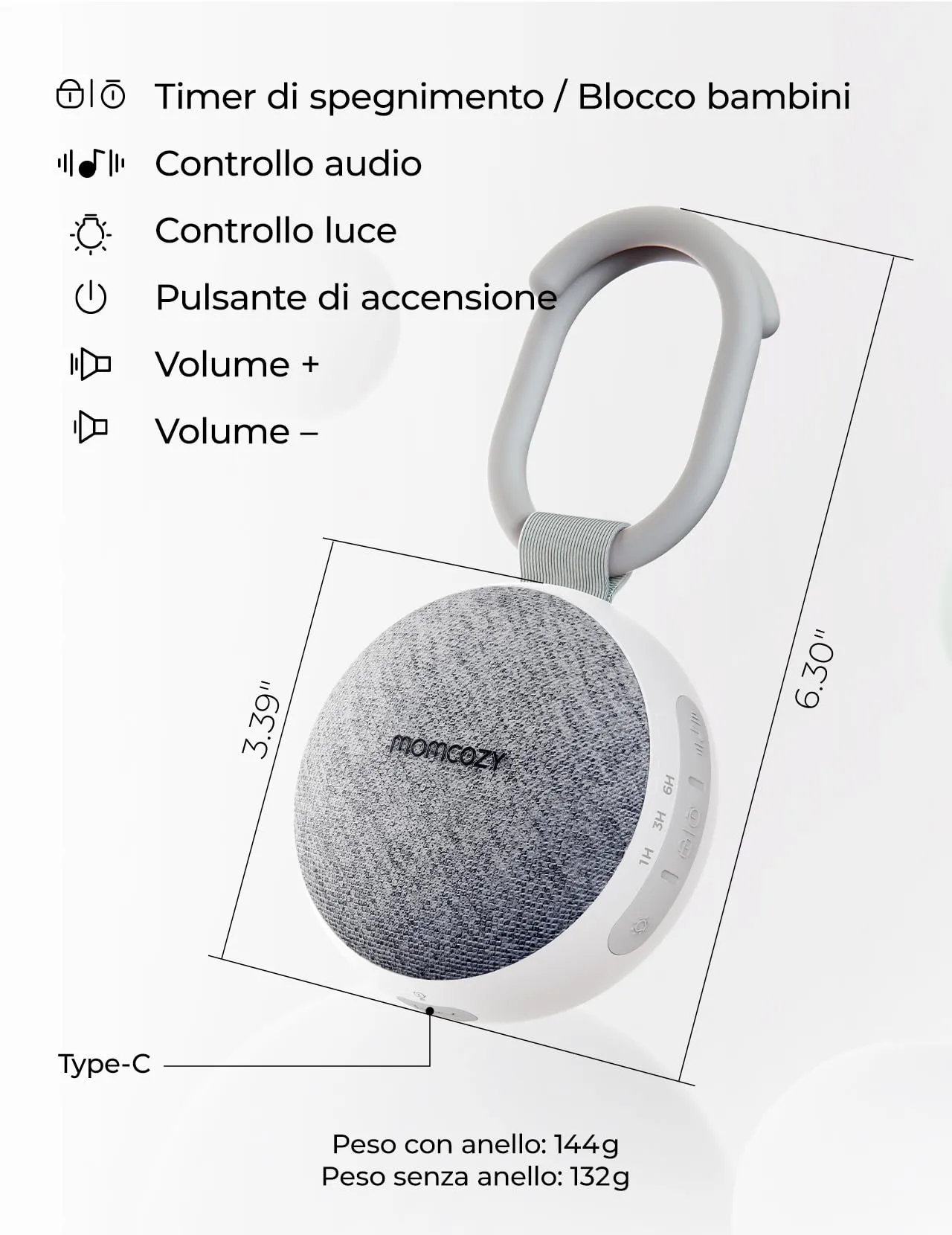 Momcozy WN06 Rumori Bianchi per Neonato Portatile, Regalo Neonato, Grigio - immagine 10