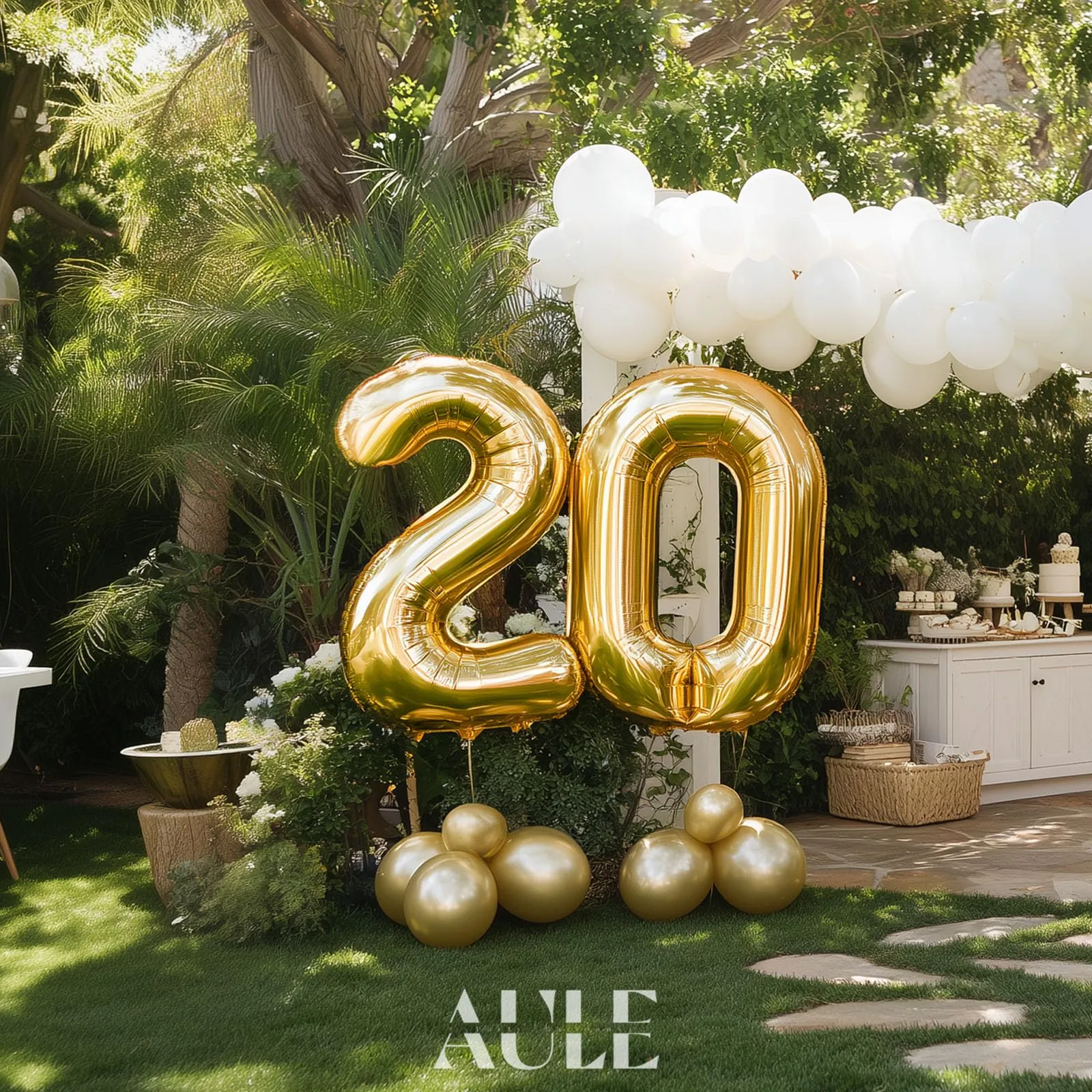 AULE Palloncino Numero 20 Oro: Grande 101 cm Palloncini 20 Anni Compleanno - immagine 2