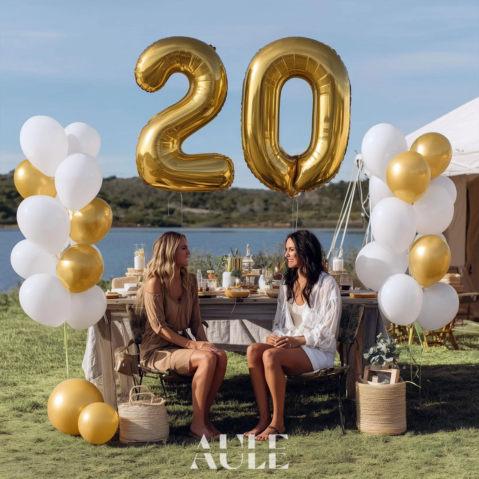 AULE Palloncino Numero 20 Oro: Grande 101 cm Palloncini 20 Anni Compleanno - immagine 4