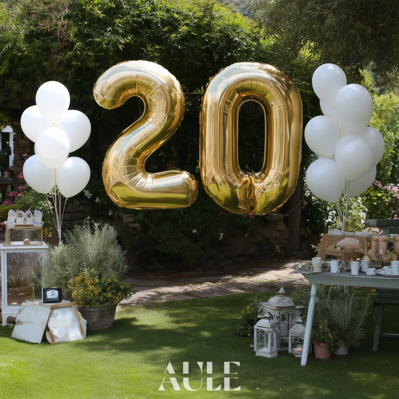 AULE Palloncino Numero 20 Oro: Grande 101 cm Palloncini 20 Anni Compleanno - immagine 5