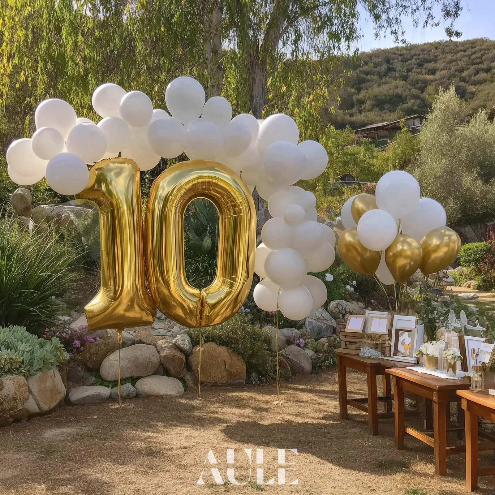 AULE Palloncino Numero 10 Oro: Grande 101 cm Palloncini 10 Anni Compleanno - immagine 2
