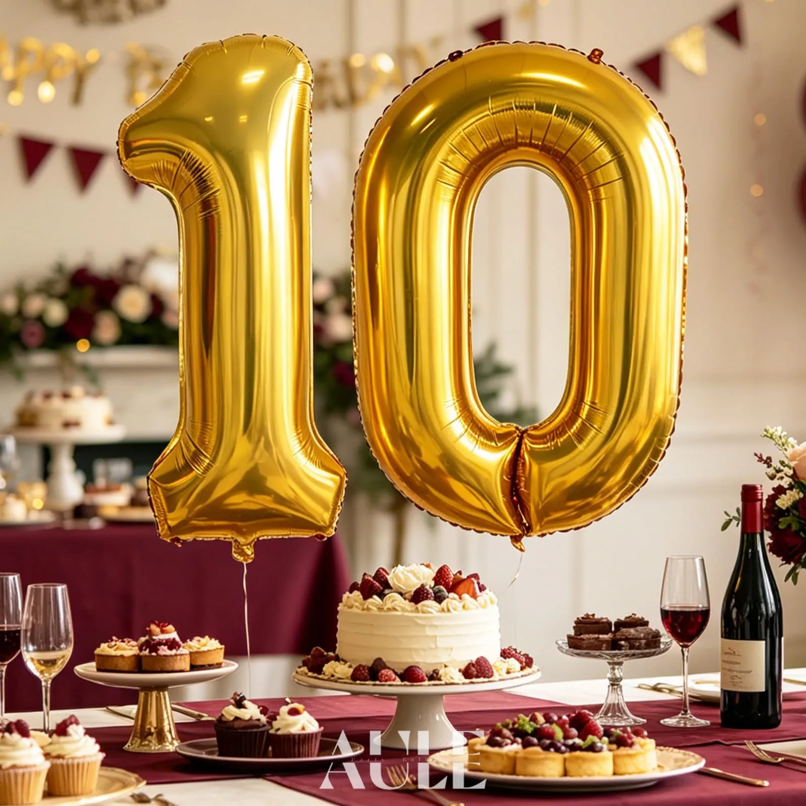 AULE Palloncino Numero 10 Oro: Grande 101 cm Palloncini 10 Anni Compleanno - immagine 4