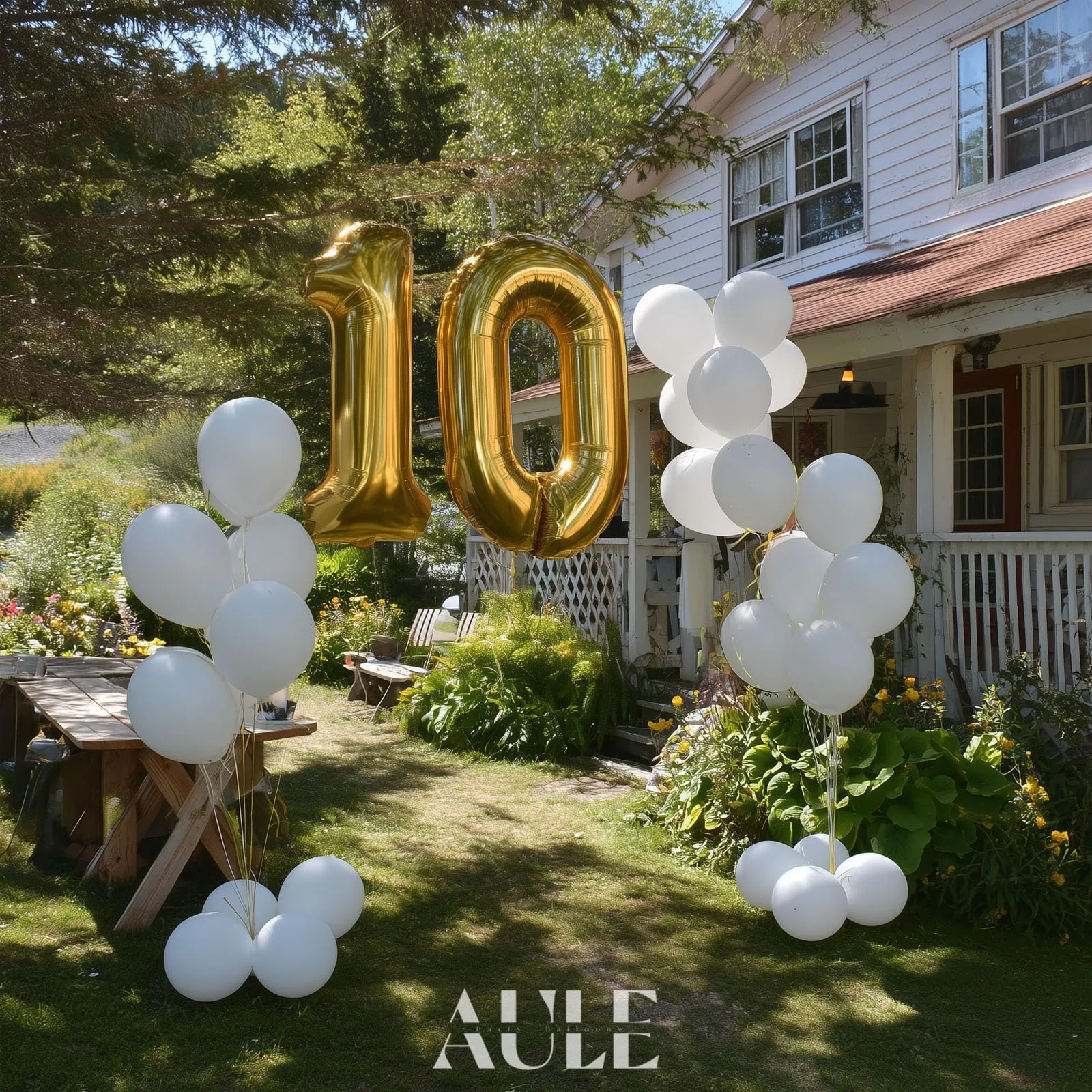 AULE Palloncino Numero 10 Oro: Grande 101 cm Palloncini 10 Anni Compleanno - immagine 5