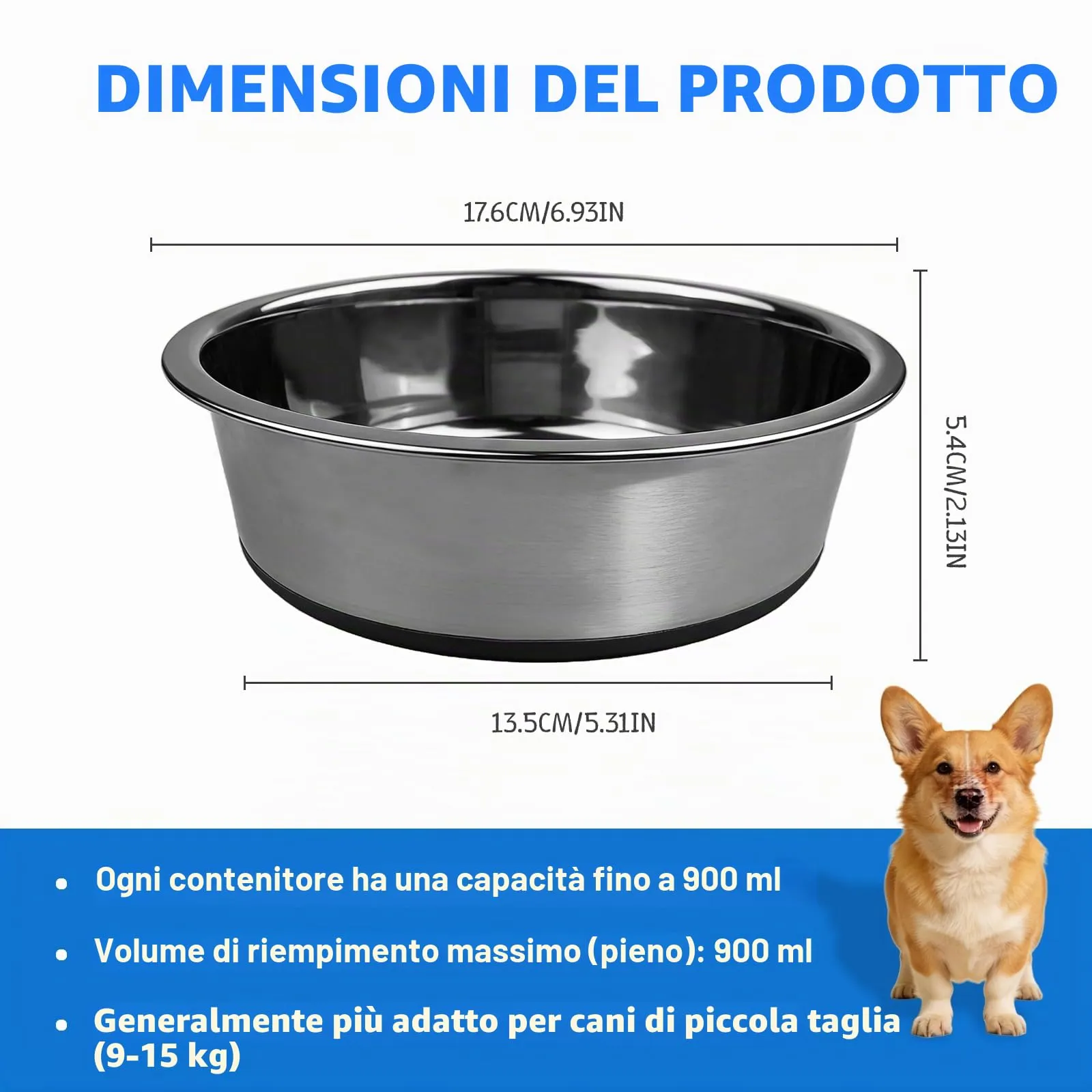 LUMITERRA 2 Pack Ciotole per Cani in Acciaio Inox, Lotole con Base in Gomma Antiscivolo, Facile da pulire, Ciotola per cani di piccola, media e grande tagliae, Può contenere acqua e cibo. - immagine 2