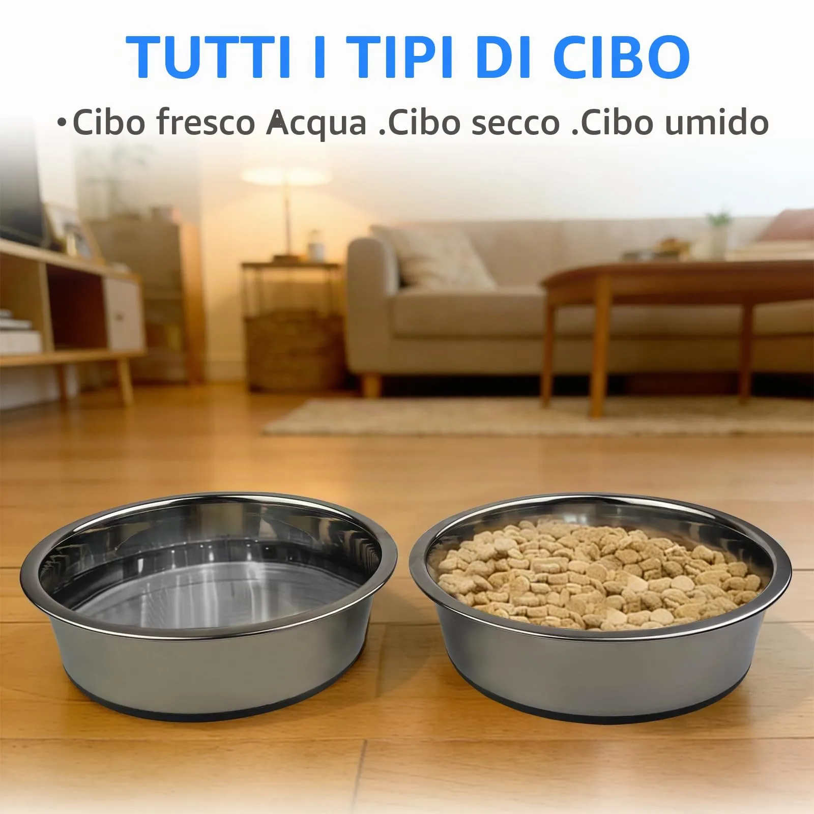 LUMITERRA 2 Pack Ciotole per Cani in Acciaio Inox, Lotole con Base in Gomma Antiscivolo, Facile da pulire, Ciotola per cani di piccola, media e grande tagliae, Può contenere acqua e cibo. - immagine 5