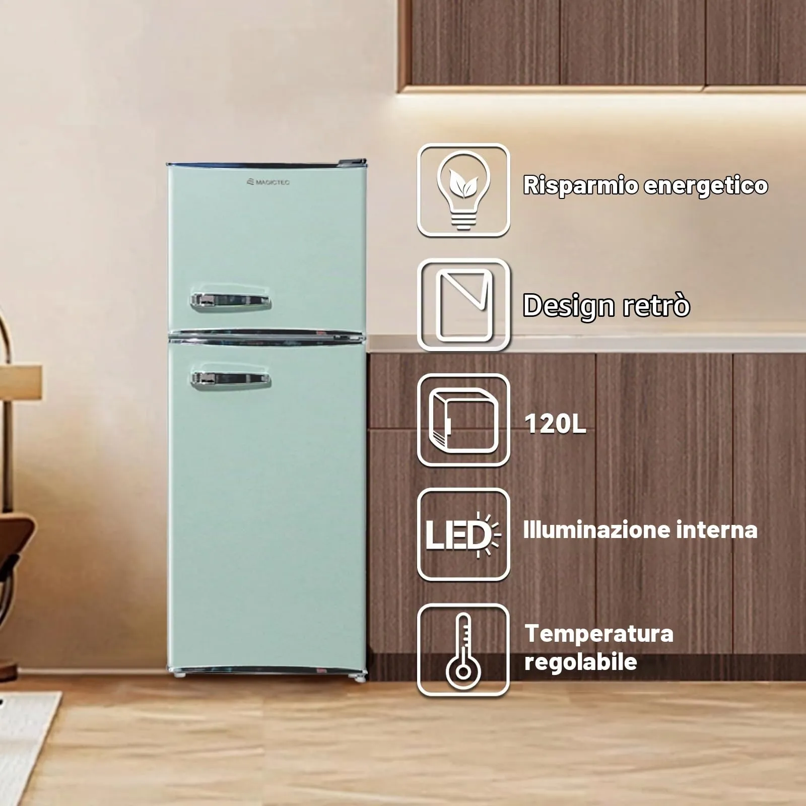 magictec Frigorifero Retro con Congelatore 120L | Low Frost | Stile Vintage - immagine 9