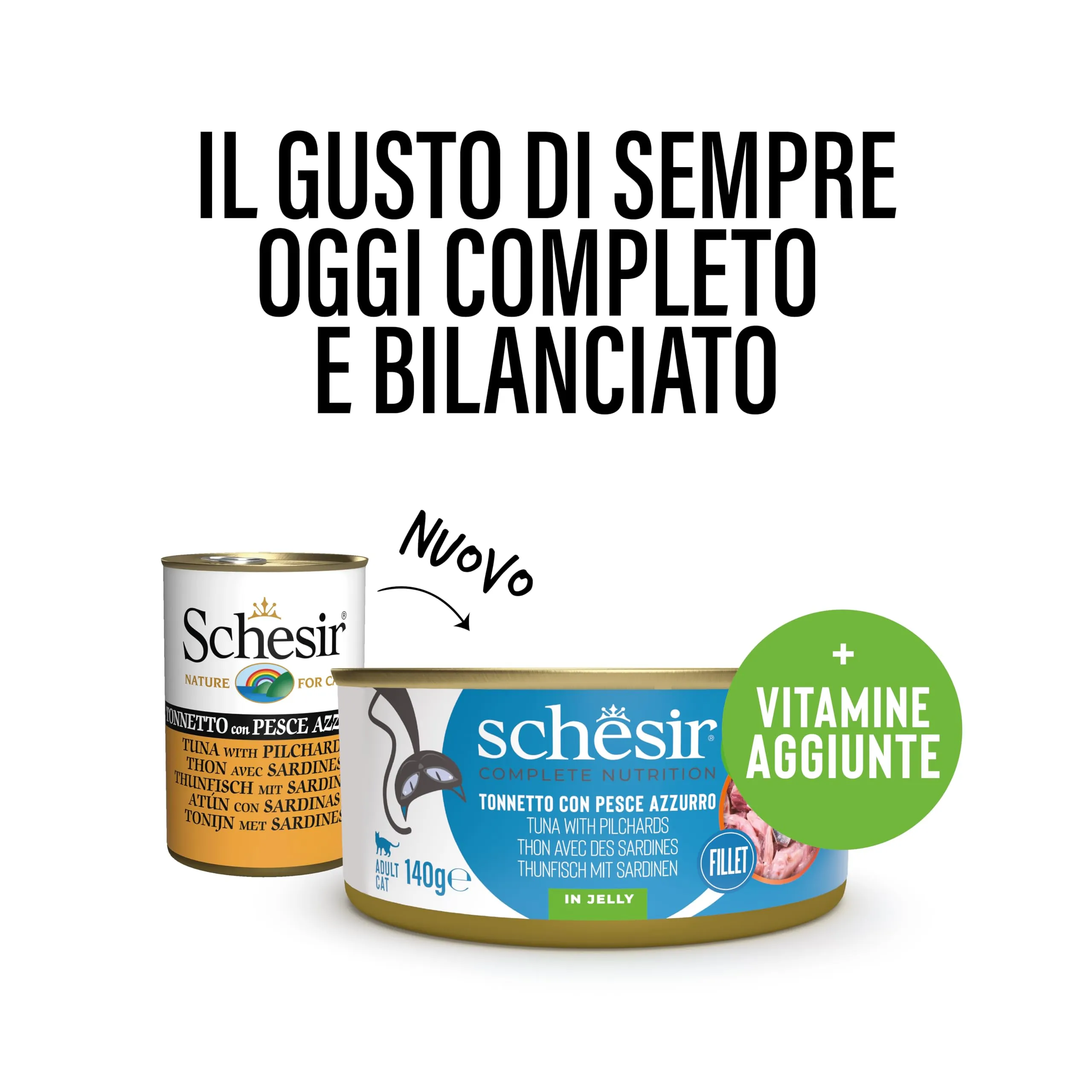 Schesir, Tonnetto con Pesce Azzurro in Gelatina, Alimento Umido Completo per Gatti, in Lattina, con Vitamine Aggiunte, 100% filetti naturali, Cruelty-Free, 8 x 140g - immagine 2