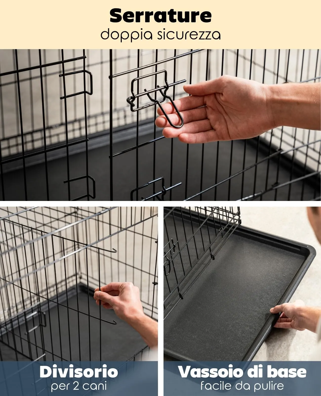 lionto Gabbia per Cani e Gatti, Pieghevole, 61 x 44 x 51 cm, Nero - immagine 3