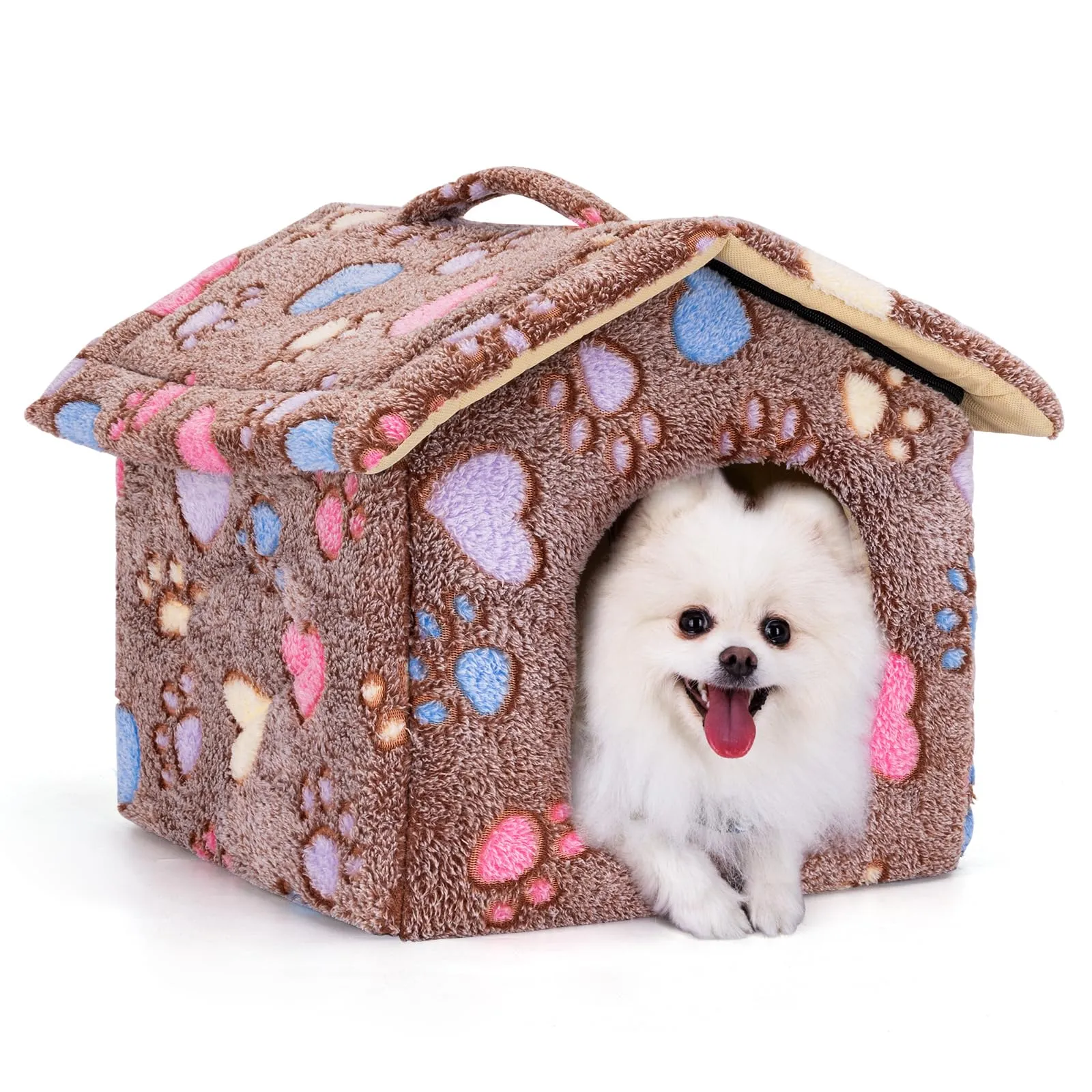 Nobleza Casetta per cani, Cozy Cuccia per Gatti e Cani Tetto asportabile Pieghevole Cuccia Gatto Chiusa Interno con materasso rimovibile 48x45x39cm M, Morbido Caldo e Lavabile Marrone - immagine 4