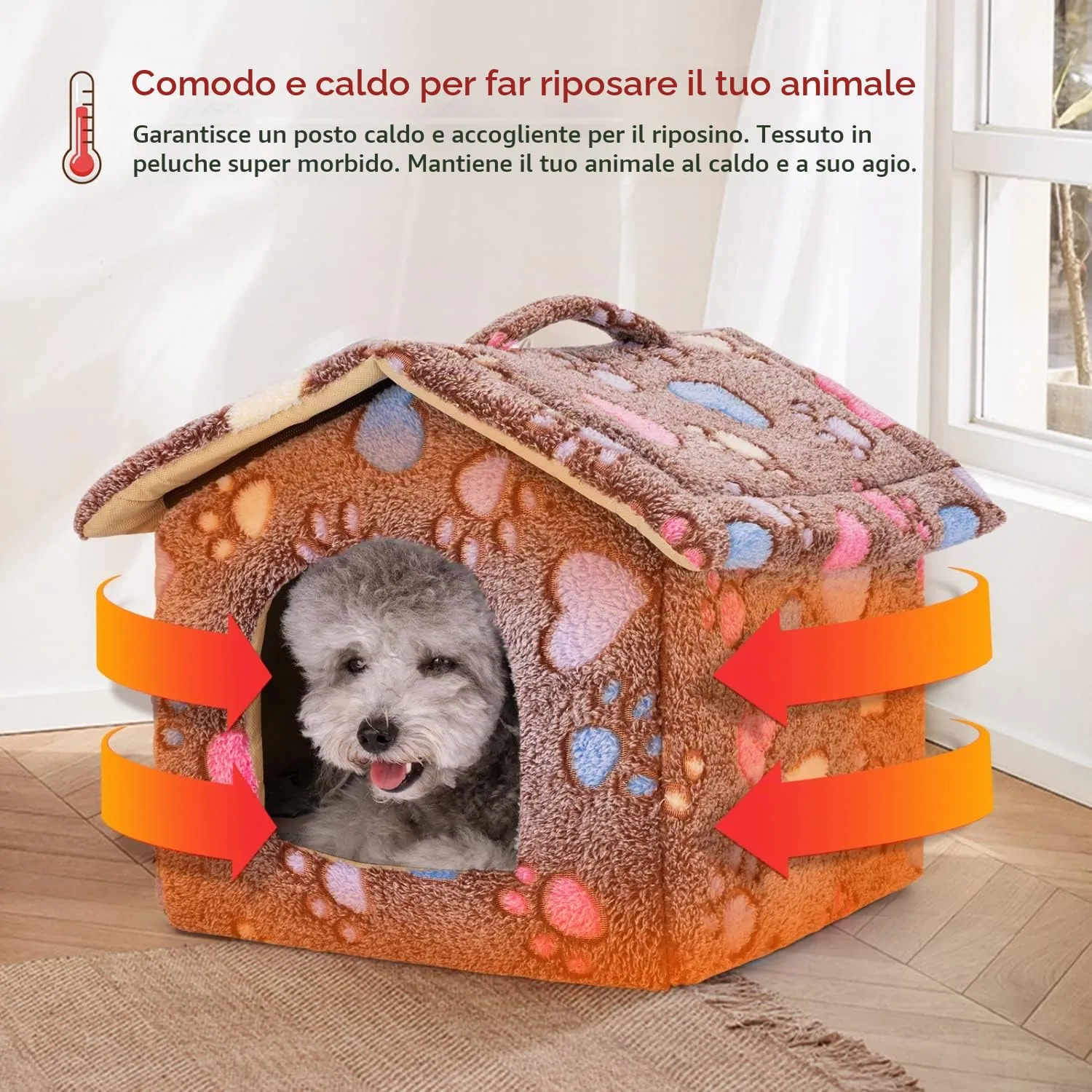 Nobleza Casetta per cani, Cozy Cuccia per Gatti e Cani Tetto asportabile Pieghevole Cuccia Gatto Chiusa Interno con materasso rimovibile 48x45x39cm M, Morbido Caldo e Lavabile Marrone - immagine 5