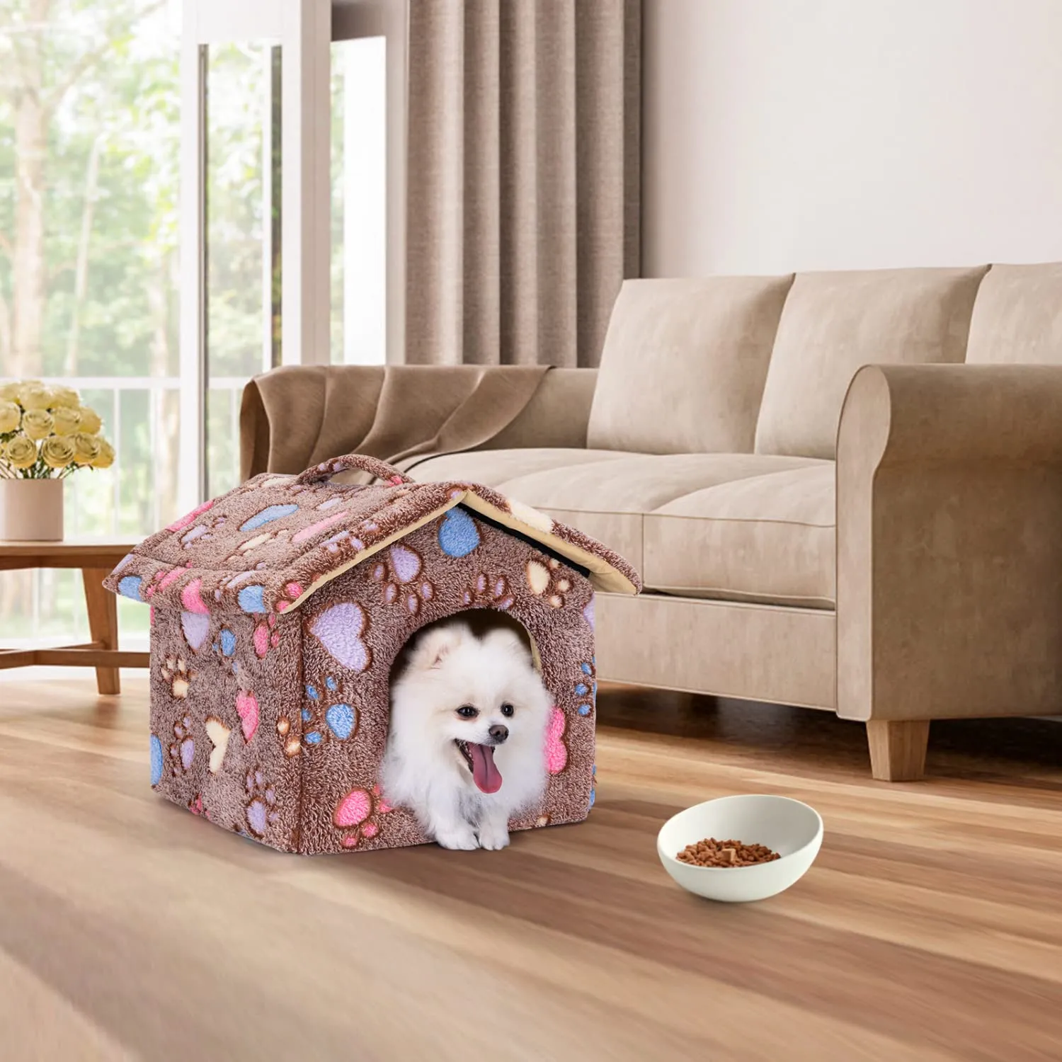 Nobleza Casetta per cani, Cozy Cuccia per Gatti e Cani Tetto asportabile Pieghevole Cuccia Gatto Chiusa Interno con materasso rimovibile 48x45x39cm M, Morbido Caldo e Lavabile Marrone - immagine 9