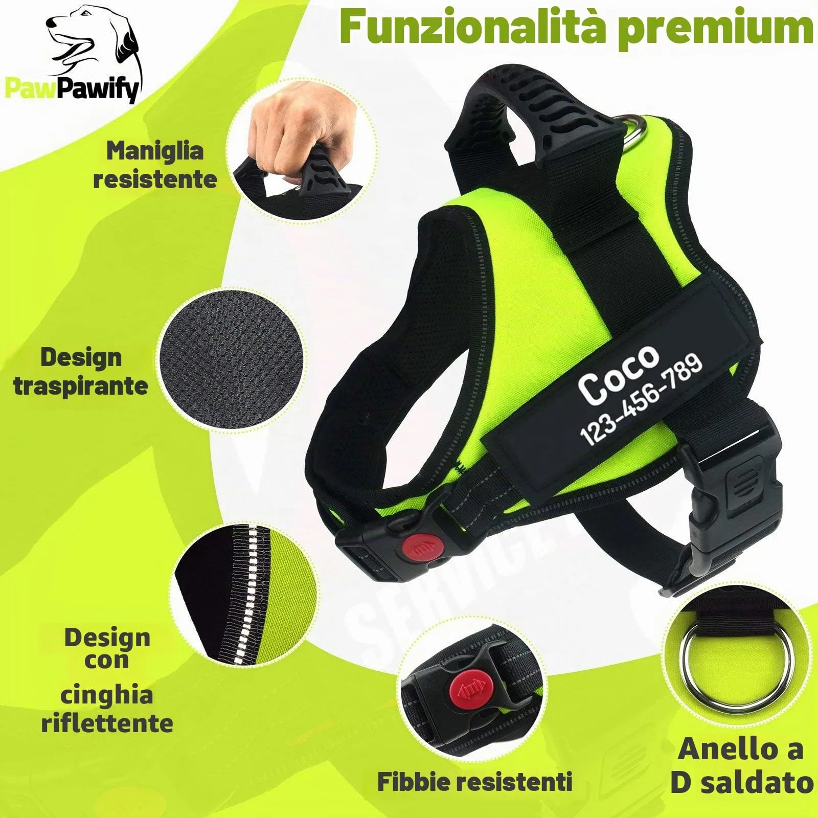 PawPawify, pettorina per cani con nome personalizzato e numero di telefono per animali domestici resistente per prevenire tiraggi, tirare, soffocare, allenare e camminare - immagine 3
