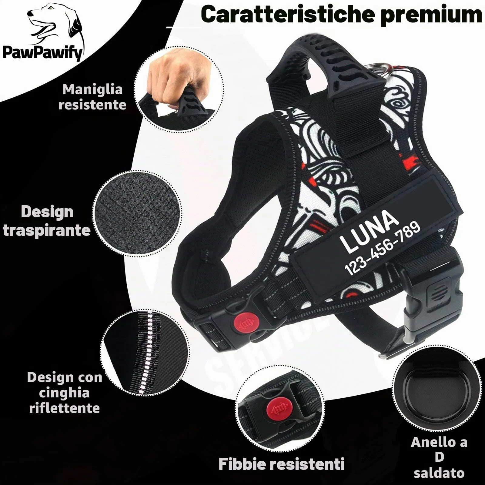 PawPawify, Pettorina per cani antitiro robusta, per evitare strattoni, tirate o soffocamento, per addestramento e passeggiate, personalizzabile con nome e numero di telefono, XXL, petto 83,8-116,84 cm - immagine 3