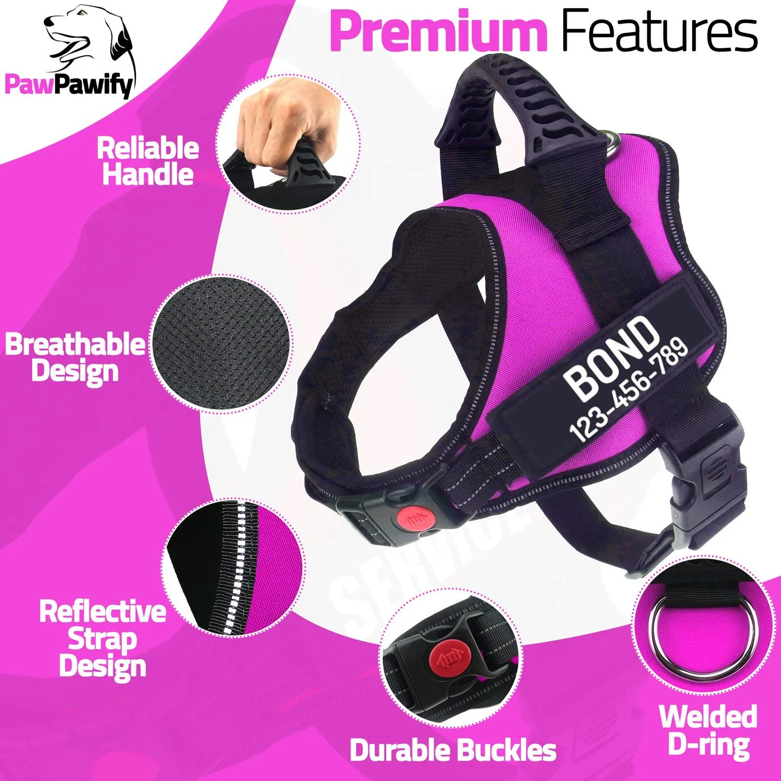 PawPawify, pettorina per cani con nome personalizzato e numero di telefono per animali domestici resistente per prevenire tiraggi, tirare, soffocare, allenare e camminare - immagine 3