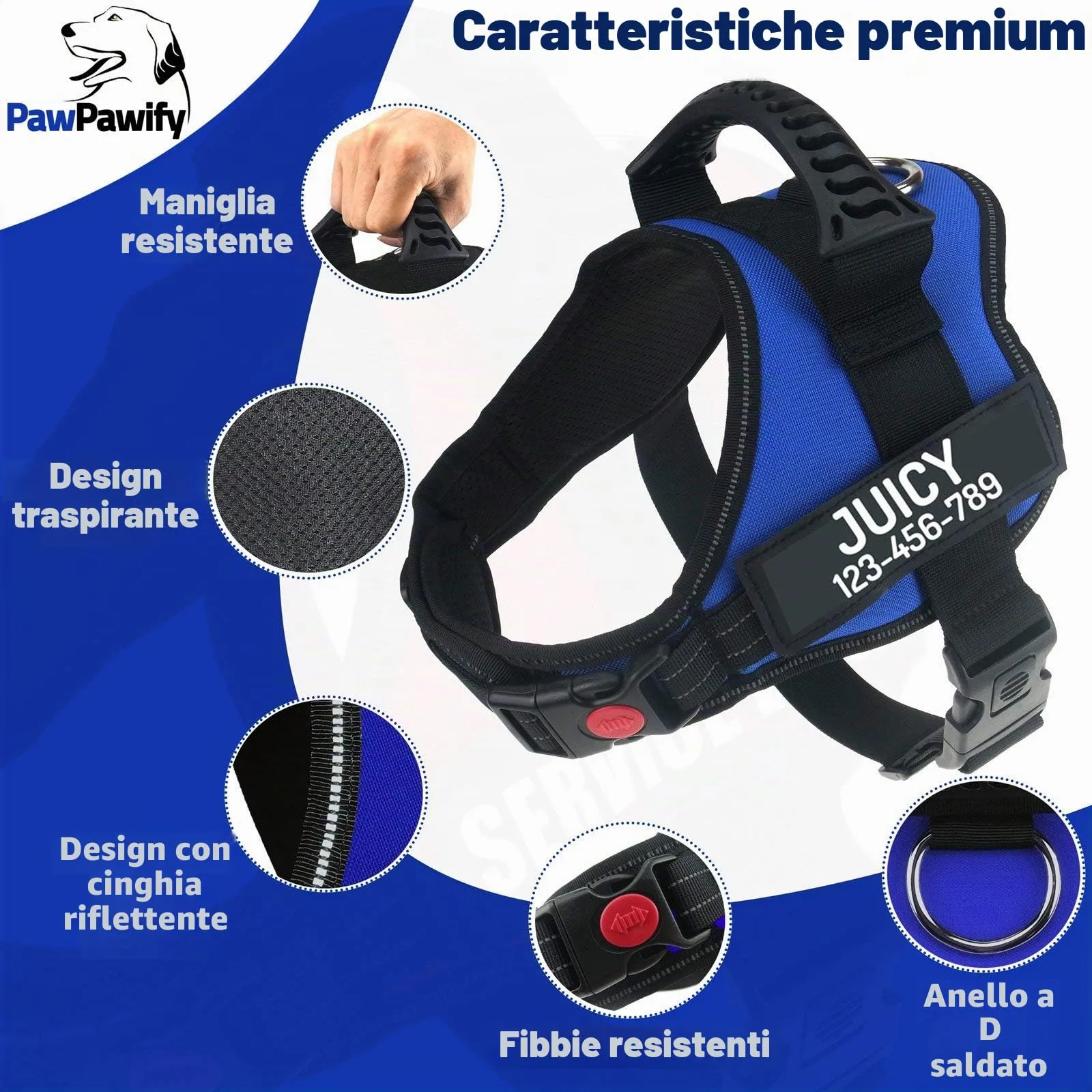 PawPawify, pettorina per cani con nome personalizzato e numero di telefono per animali domestici resistente per prevenire tiraggi, tirare, soffocare, allenare e camminare - immagine 3