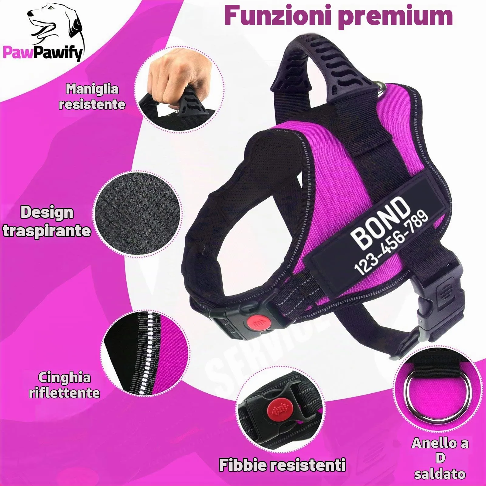 PawPawify, pettorina per cani con nome personalizzato e numero di telefono per animali domestici resistente per prevenire tiraggi, tirare, soffocare, allenare e camminare - immagine 3