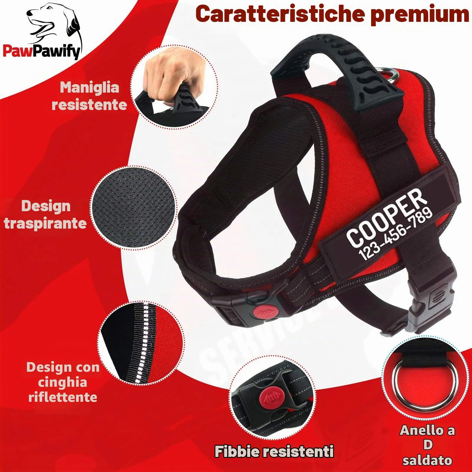 PawPawify, pettorina per cani con nome personalizzato e numero di telefono per animali domestici resistente per prevenire tiraggi, tirare, soffocare, allenare e camminare - immagine 3