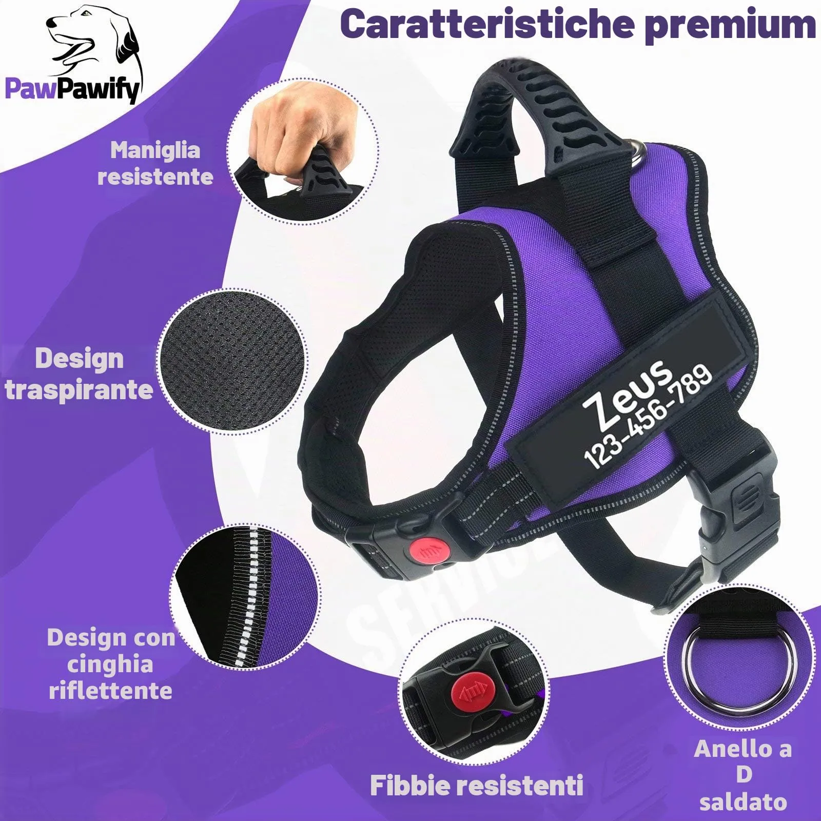 PawPawify, pettorina per cani con nome personalizzato e numero di telefono per animali domestici resistente per prevenire tiraggi, tirare, soffocare, allenare e camminare - immagine 3