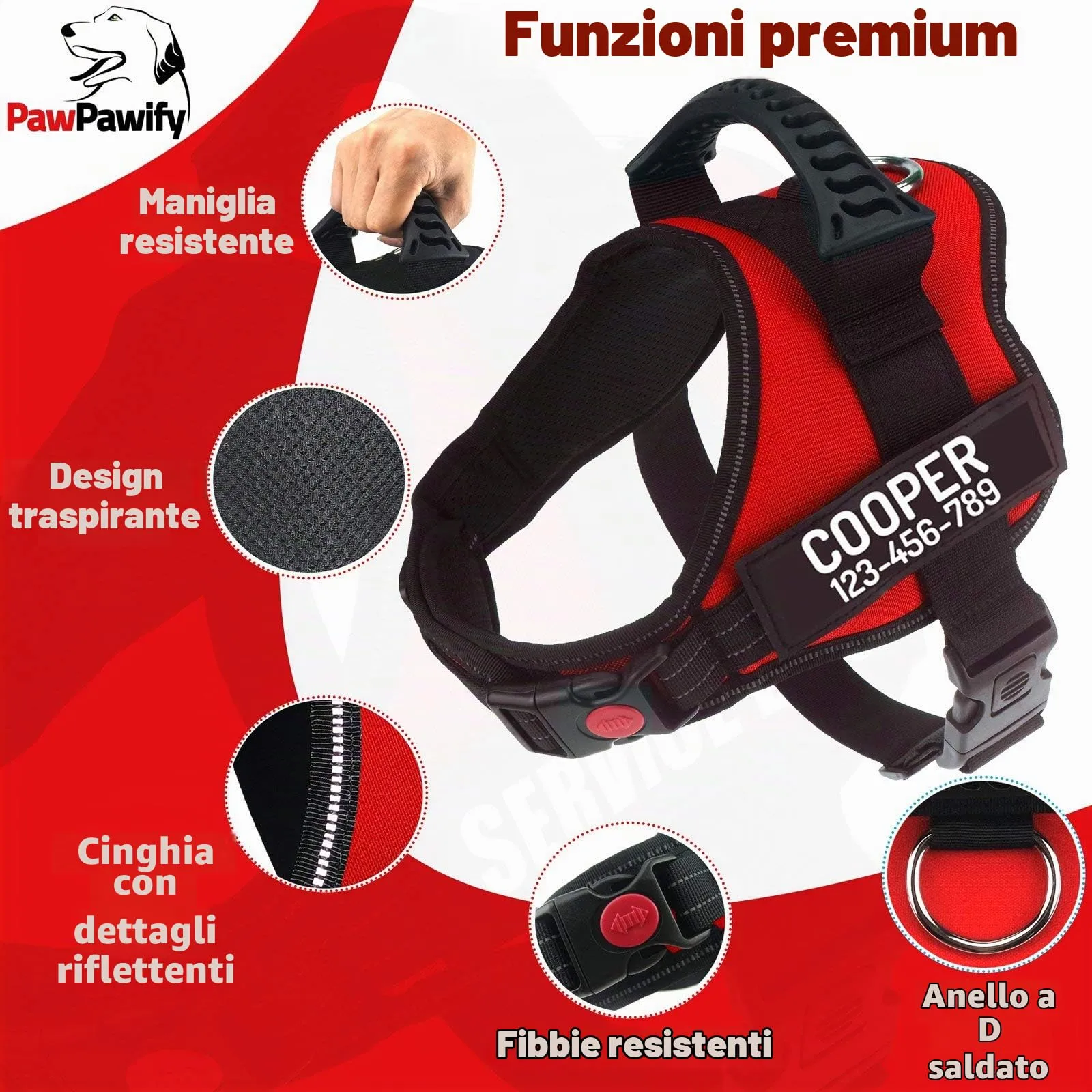PawPawify, pettorina per cani con nome personalizzato e numero di telefono per animali domestici resistente per prevenire tiraggi, tirare, soffocare, allenare e camminare - immagine 3