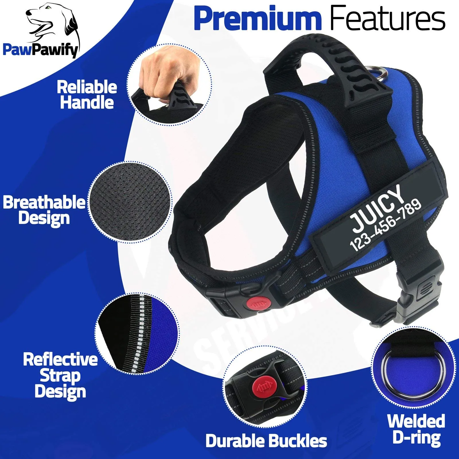 PawPawify, pettorina per cani con nome personalizzato e numero di telefono per animali domestici resistente per prevenire tiraggi, tirare, soffocare, allenare e camminare - immagine 3