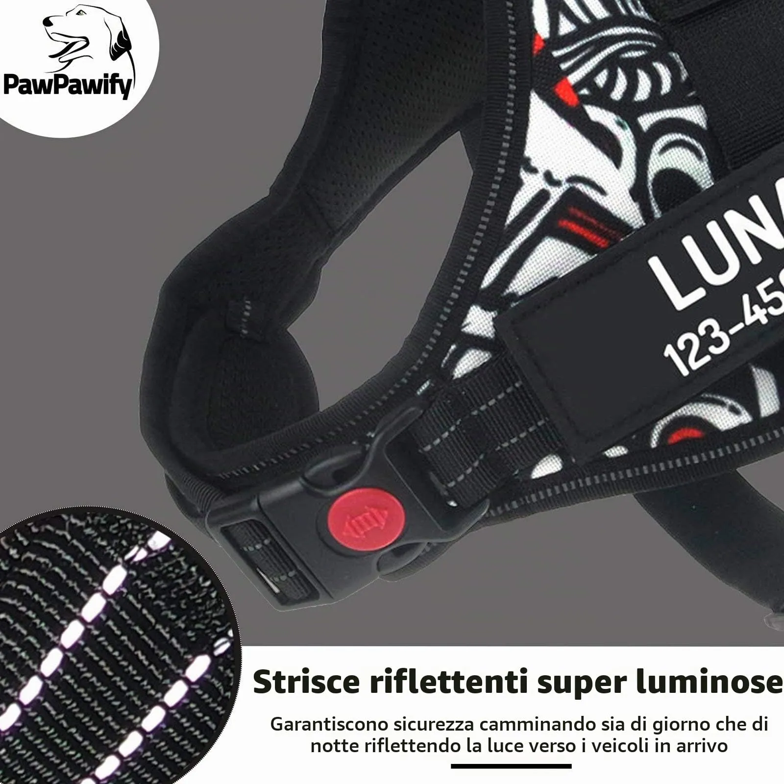PawPawify, Pettorina antitiro per cani robusta, per evitare strattoni, tirate o soffocamento, per addestramento e passeggiate, personalizzabile con nome e numero di telefono, M, petto 61-78,7 cm - immagine 4