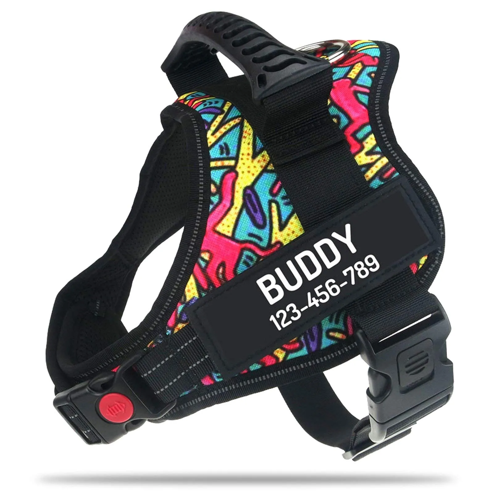 PawPawify, Pettorina antitiro per cani robusta, per evitare strattoni, tirate o soffocamento, per addestramento e passeggiate, personalizzabile con nome e numero di telefono, L, petto 71-96,5 cm - immagine 1