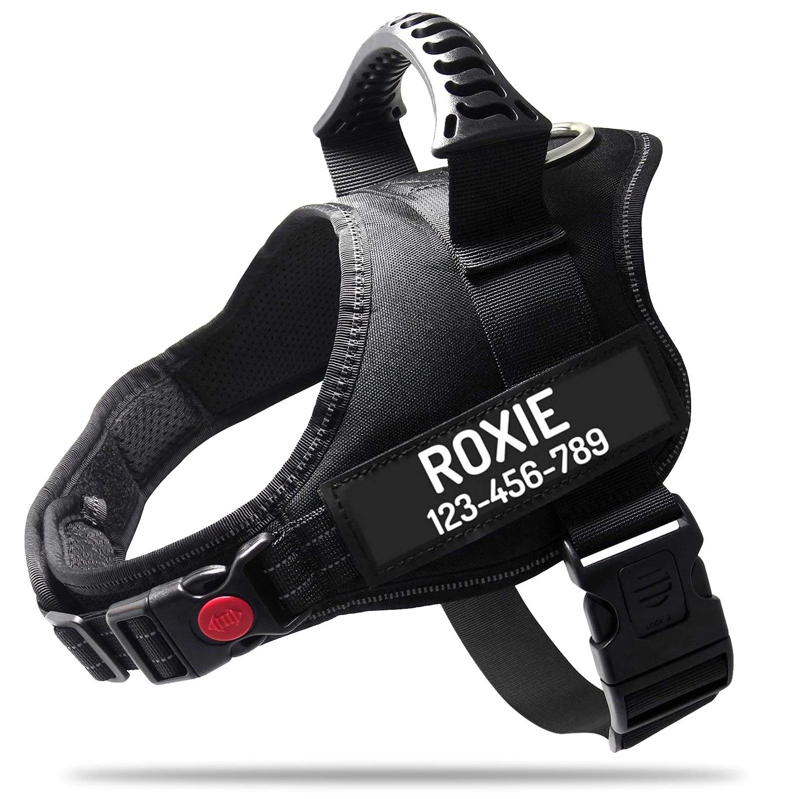 PawPawify, Pettorina per cani antitiro robusta, per evitare strattoni, tirate o soffocamento, per addestramento e passeggiate, personalizzabile con nome e telefono, XL, petto 81,3-111,76 cm, nero - immagine 1