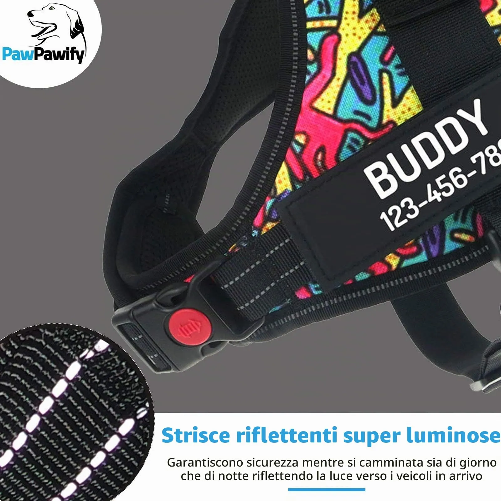 PawPawify, Pettorina antitiro per cani robusta, per evitare strattoni, tirate o soffocamento, per addestramento e passeggiate, personalizzabile con nome e numero di telefono, M, petto 61-78,7 cm - immagine 4
