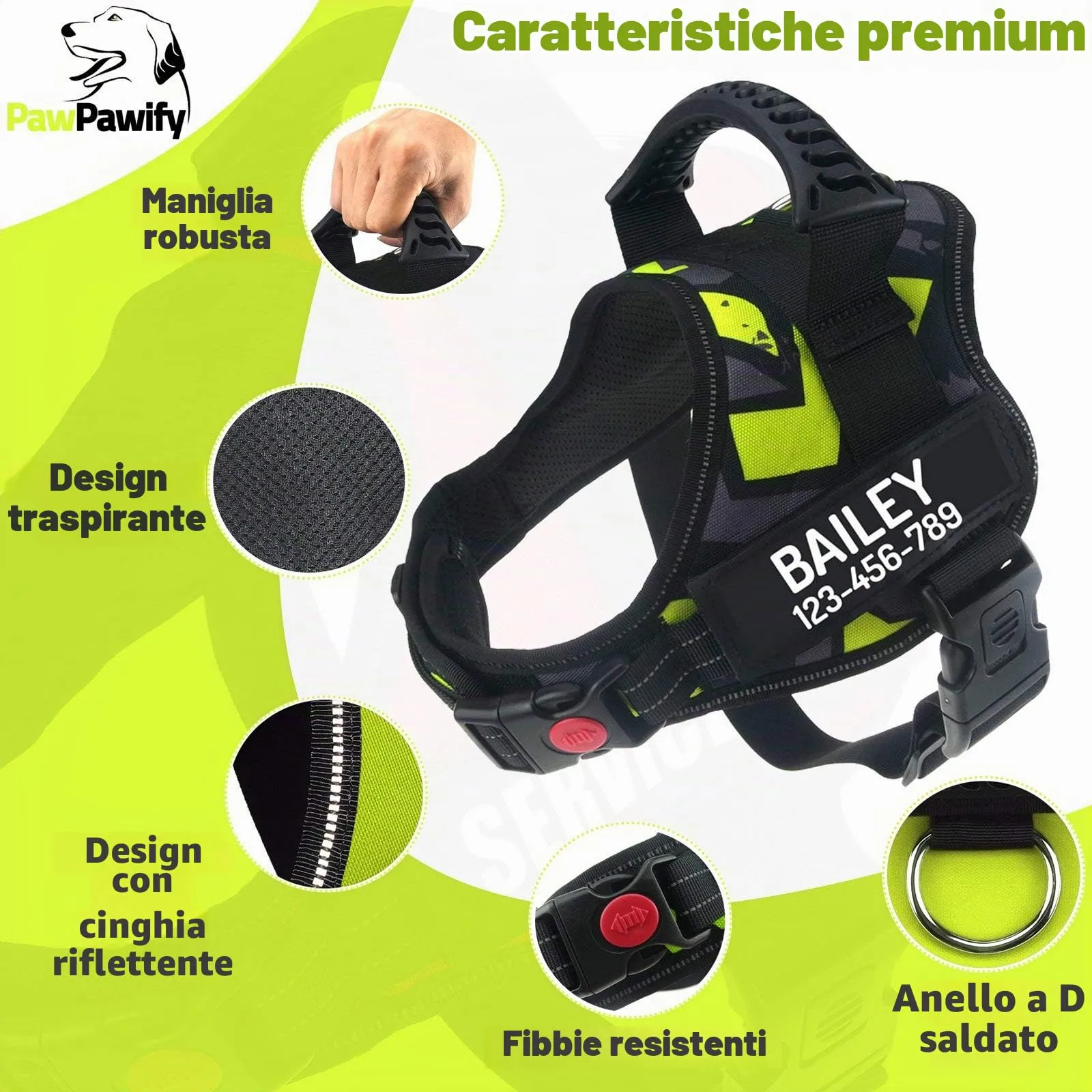 PawPawify, Pettorina antitiro per cani robusta, per evitare strattoni, tirate o soffocamento, per addestramento e passeggiate, personalizzabile con nome e numero di telefono, XS, petto 43-56 cm - immagine 3