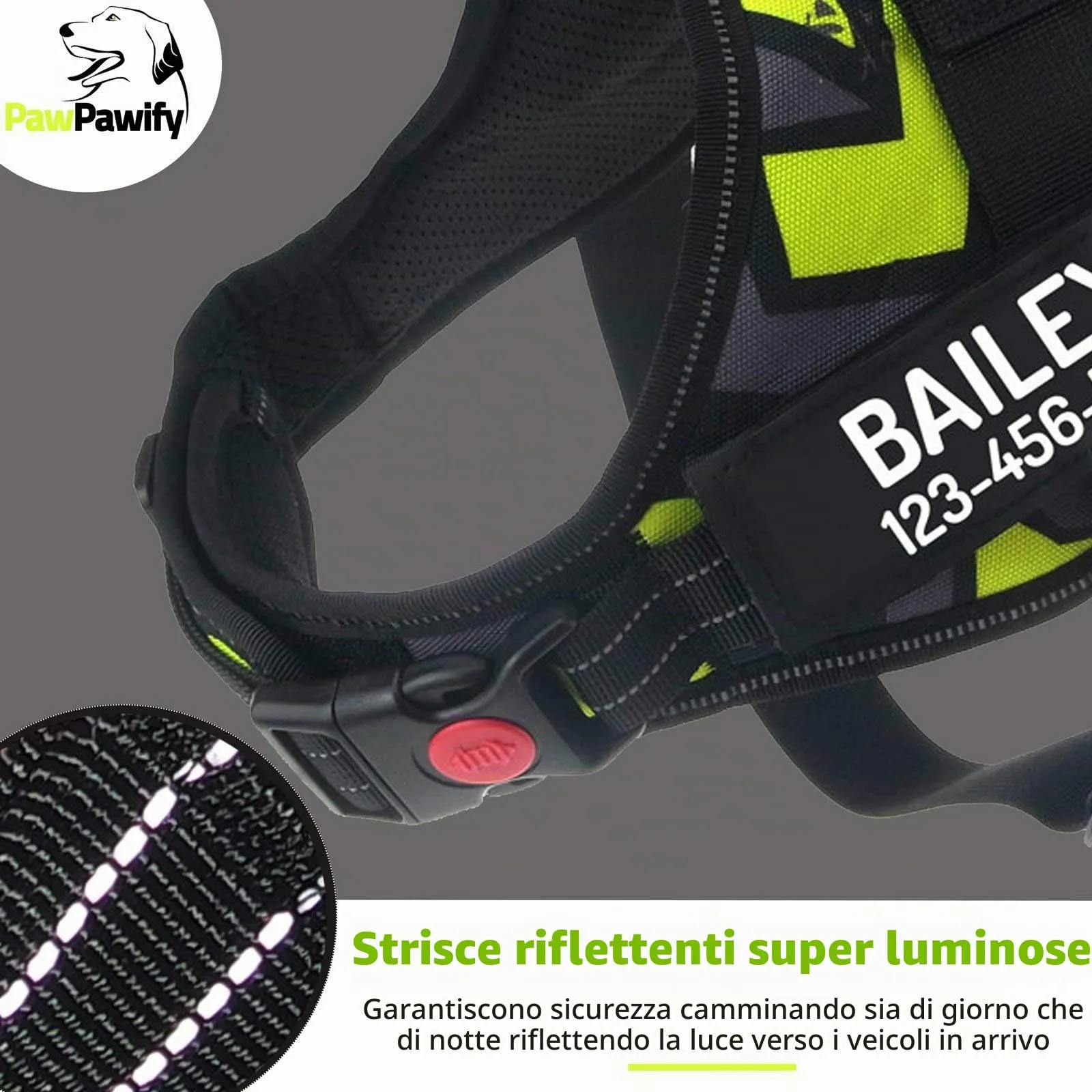 PawPawify, Pettorina antitiro per cani robusta, per evitare strattoni, tirate o soffocamento, per addestramento e passeggiate, personalizzabile con nome e numero di telefono, XS, petto 43-56 cm - immagine 4