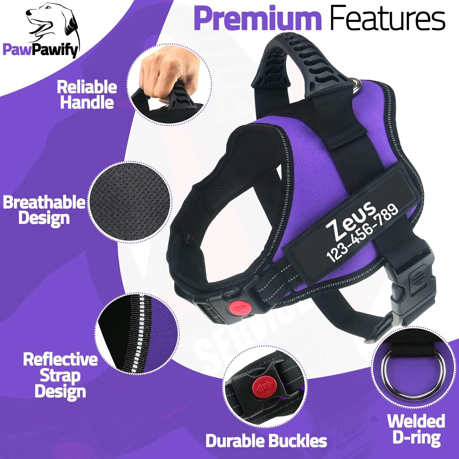 PawPawify, pettorina per cani con nome personalizzato e numero di telefono per animali domestici resistente per prevenire tiraggi, tirare, soffocare, allenare e camminare - immagine 3
