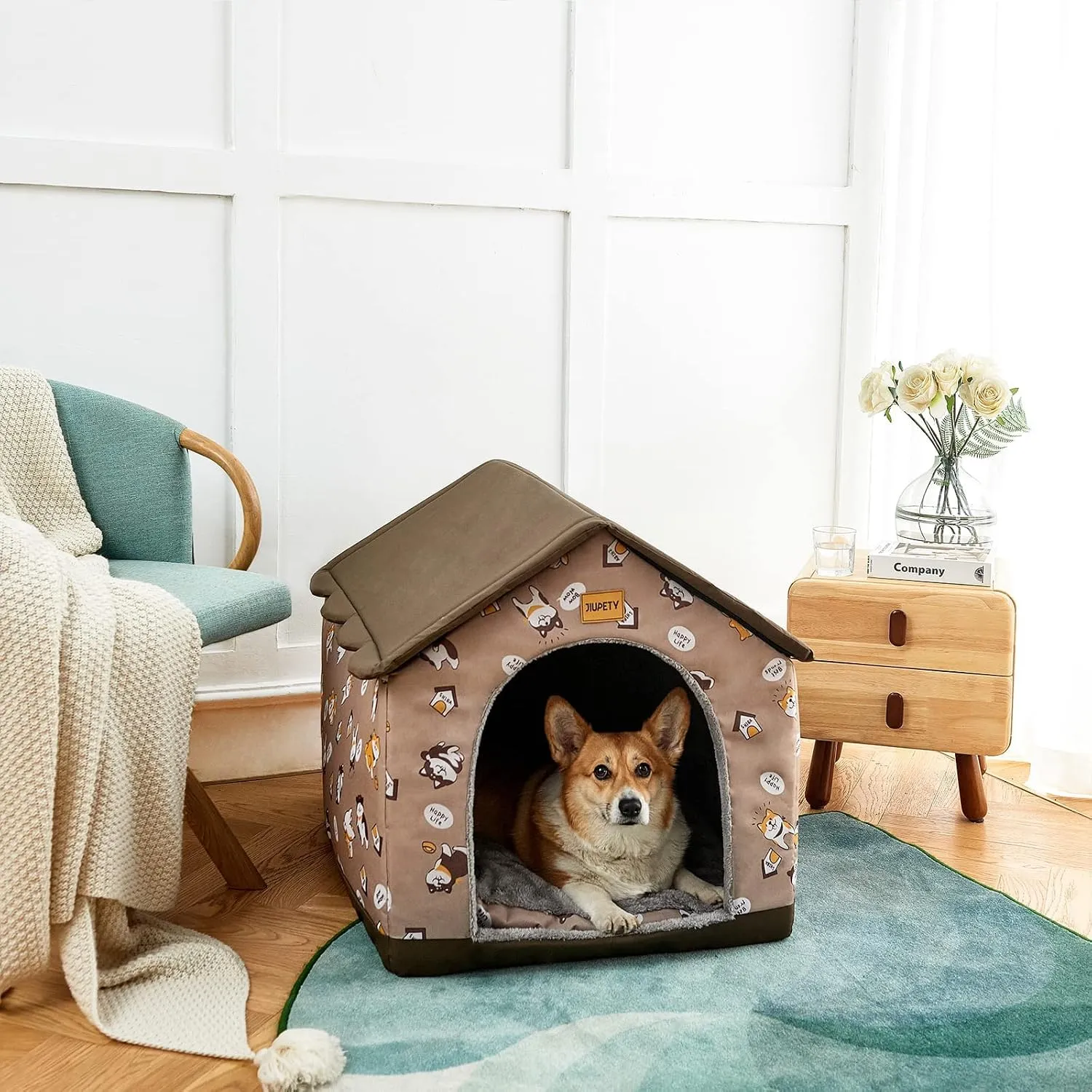 Jiupety Cuccia Cane Interno Taglia Grande, Taglia 2XL Kennel Adatto per Cani di Grandi dimensioni, Grotta Calda e Confortevole, Cuscino Sedile Reversibile, Fondo Antiscivolo, Marrone - immagine 4