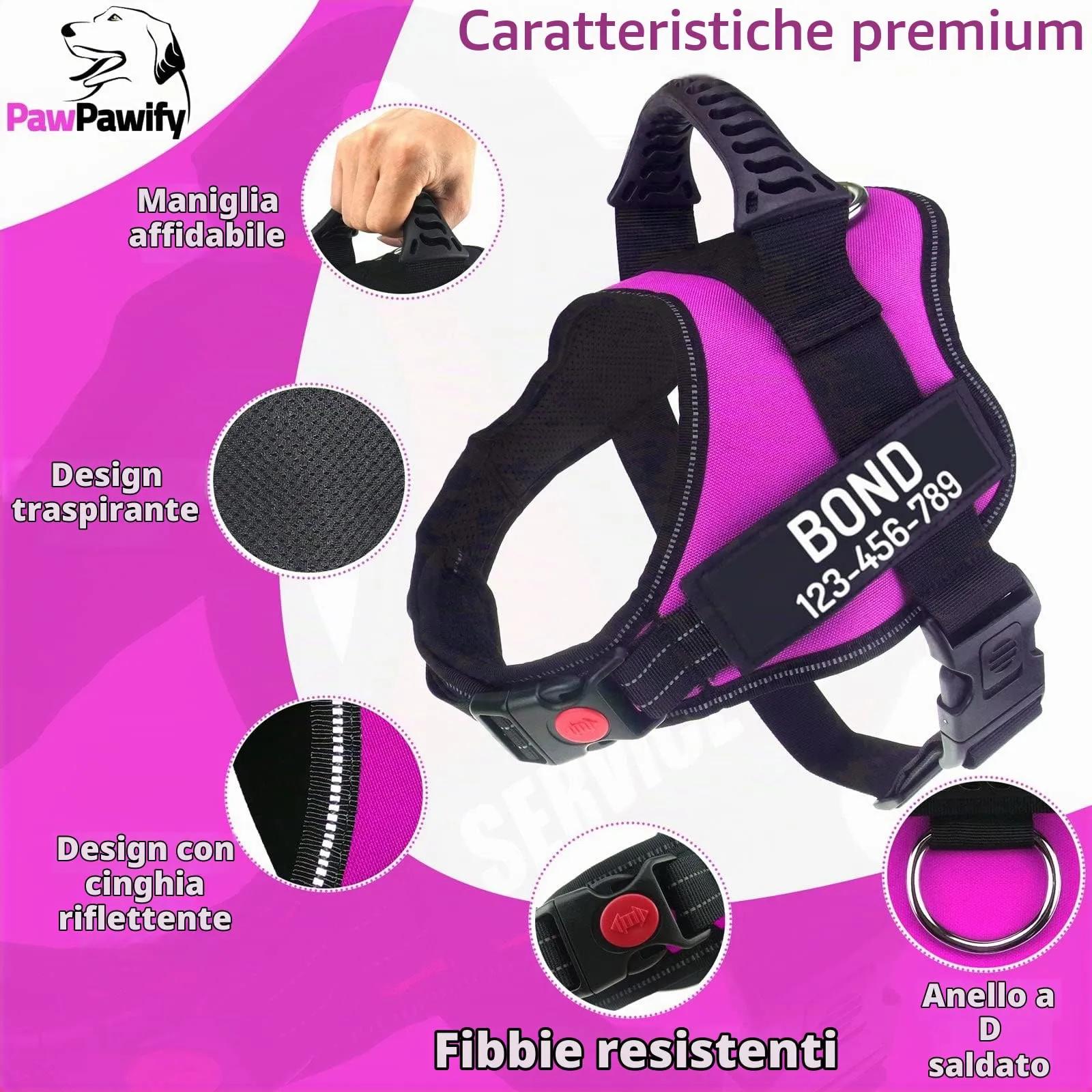 PawPawify - Imbracatura antitrazione per cani con nome e numero di telefono da personalizzare - basta strattoni o soffocamento - per addestramento e aiuto a camminare - immagine 3