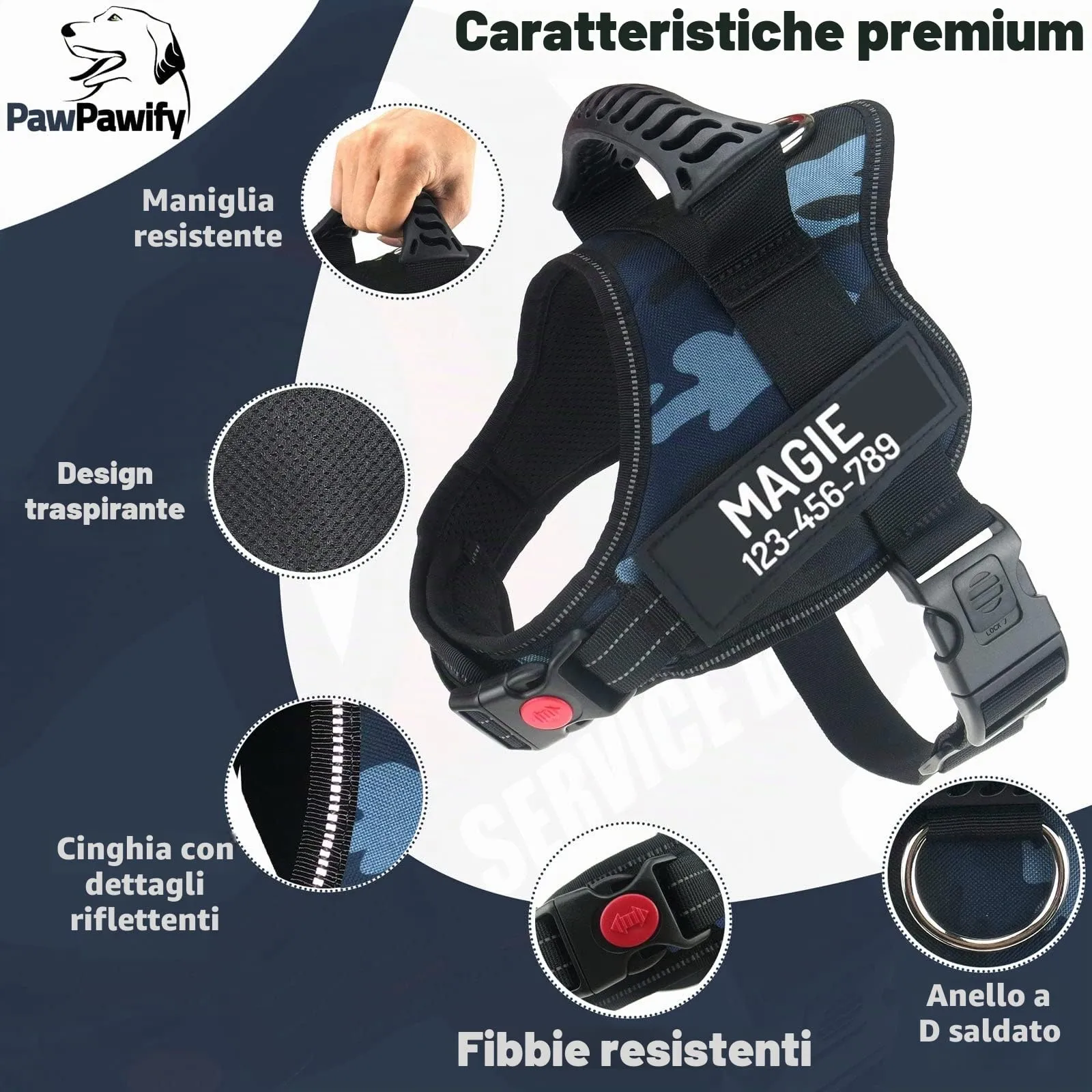 PawPawify - Pettorina per cani anti-strattonamento, personalizzabile, resistente, impedisce che l'animale tiri, strattoni o si soffochi, per allenamento e passeggiate - immagine 3