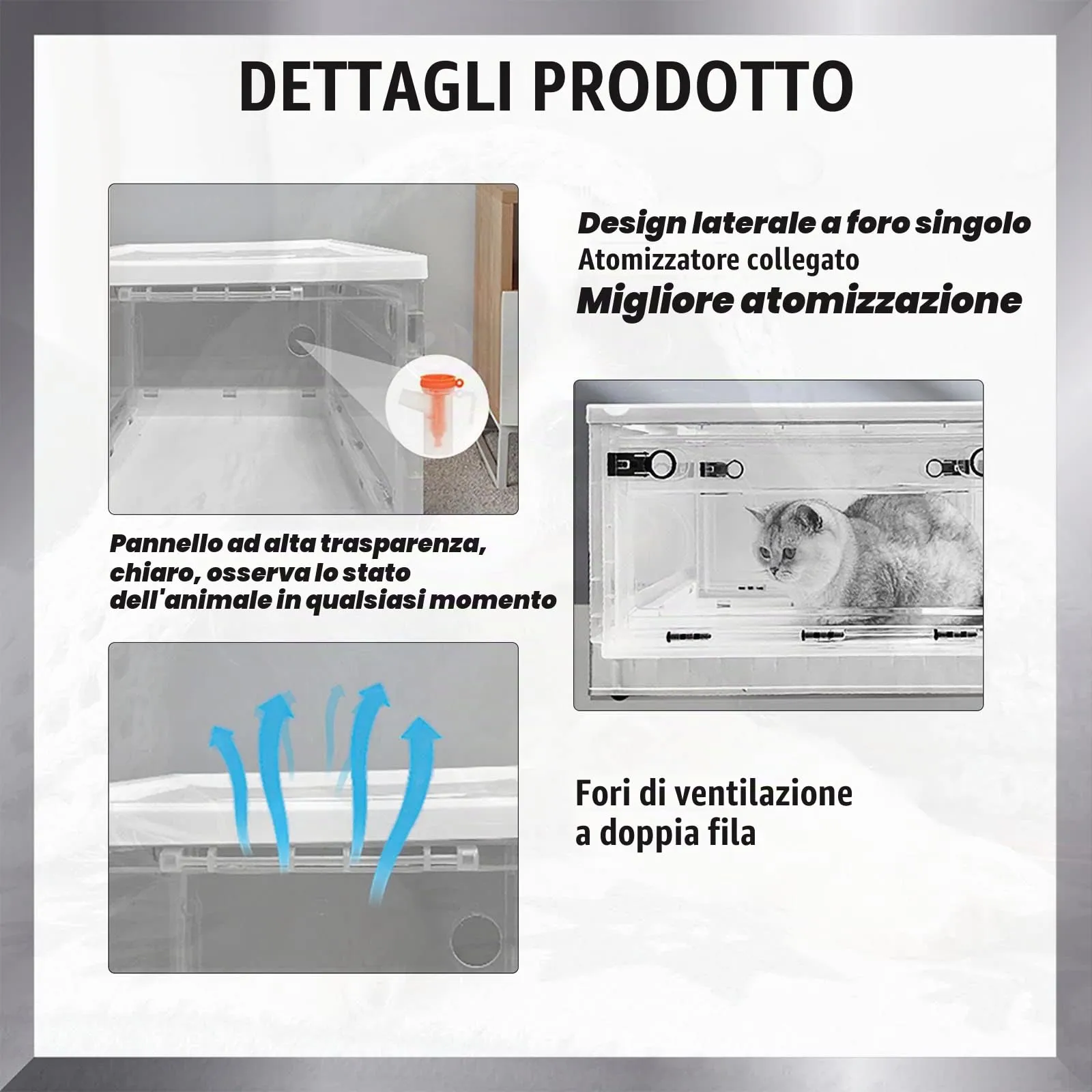 OCAZI Gabbia per Terapia Intensiva con Ossigeno per Animali da Compagnia, Cane, Gatto Vivaio per Covata in Pet Nidiata in Pet per Il Trattamento della Respirazione della Tosse A-Large - immagine 4